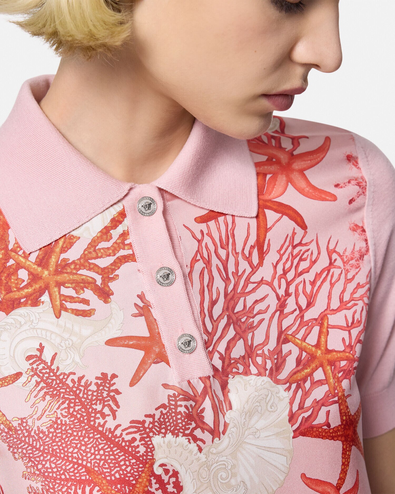 Polo in maglia Barocco Sea Rosa Stampa VERSACE