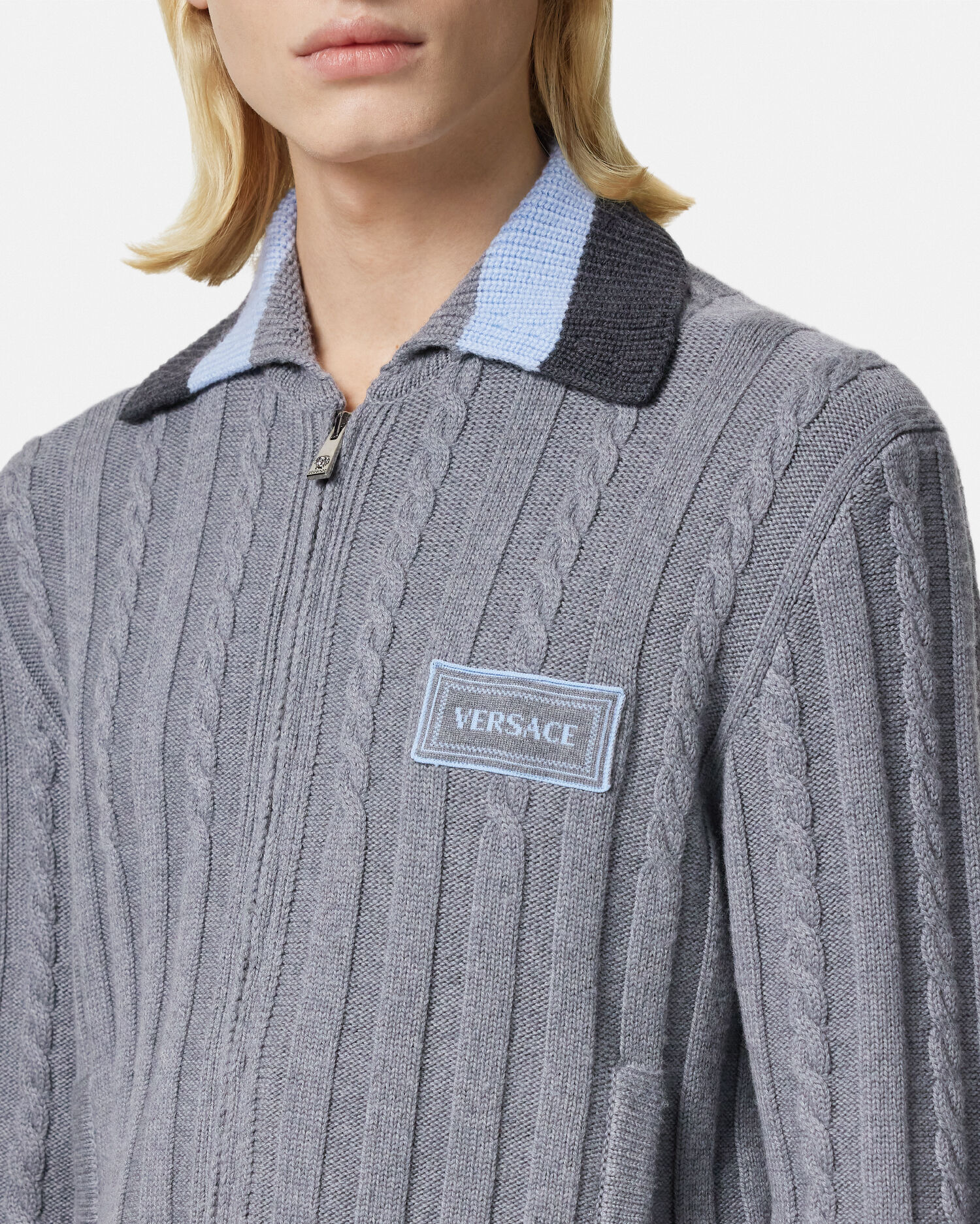 90s Vintage Logo Knit Zip Jumper Gray VERSACE