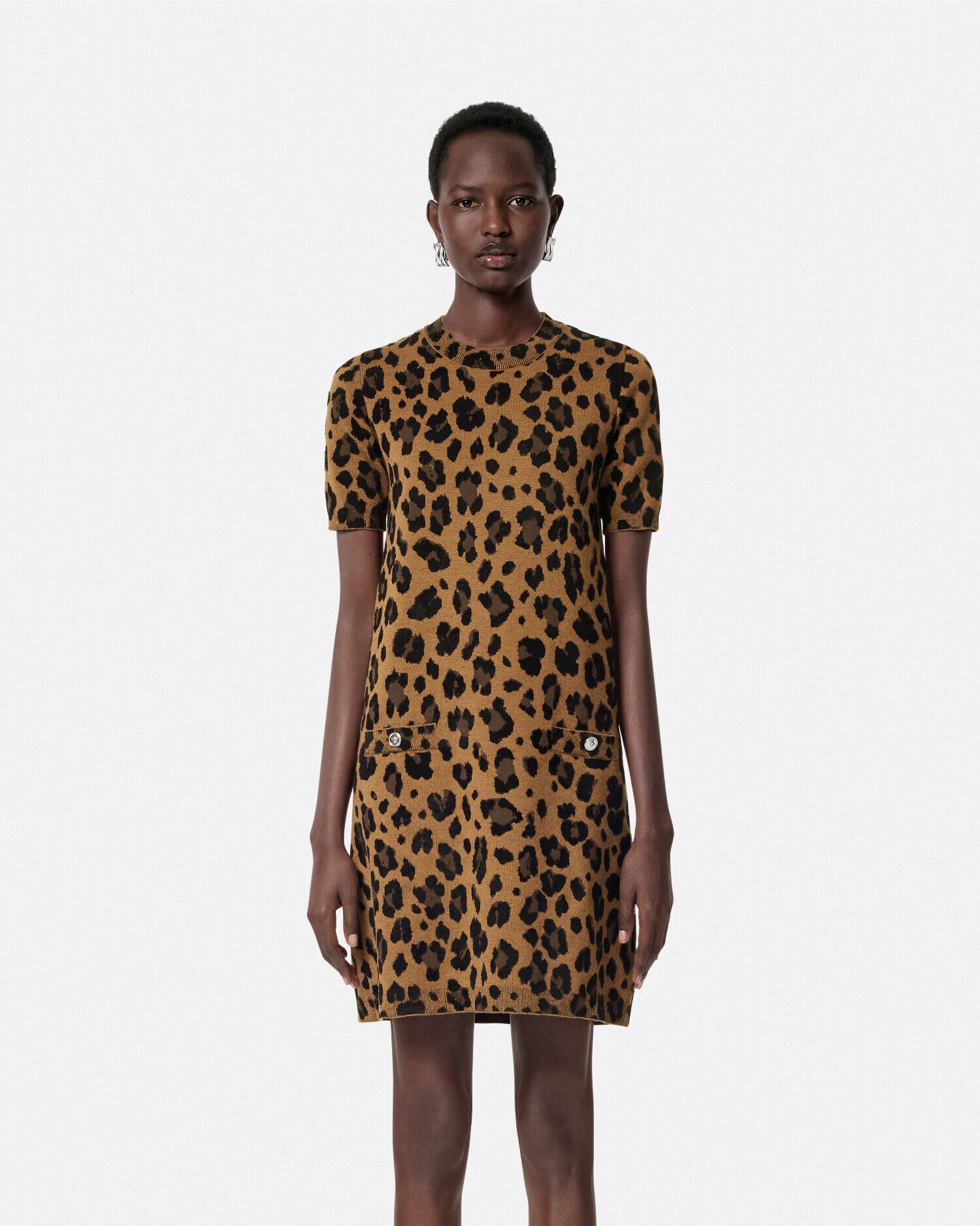 T Shirt Strickkleid aus Jacquard Leopard Animalier VERSACE DE