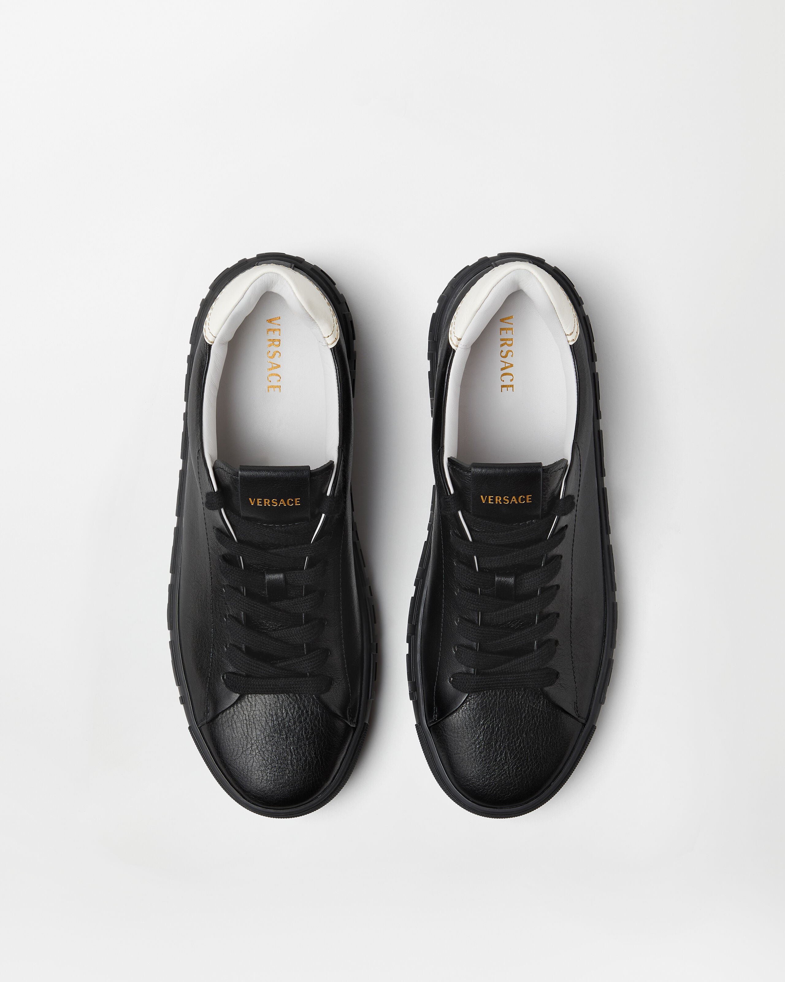 Greca Leather Sneakers Black | VERSACE US