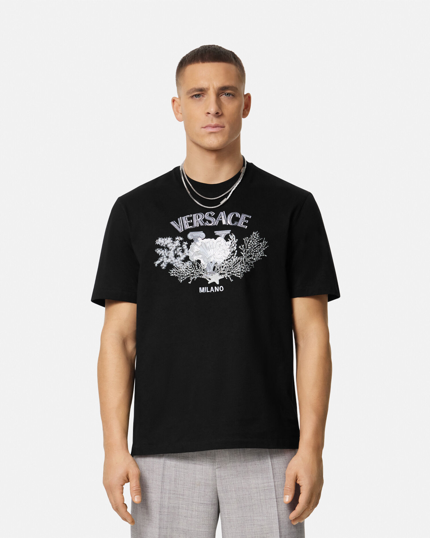 Embroidered University Coral T Shirt