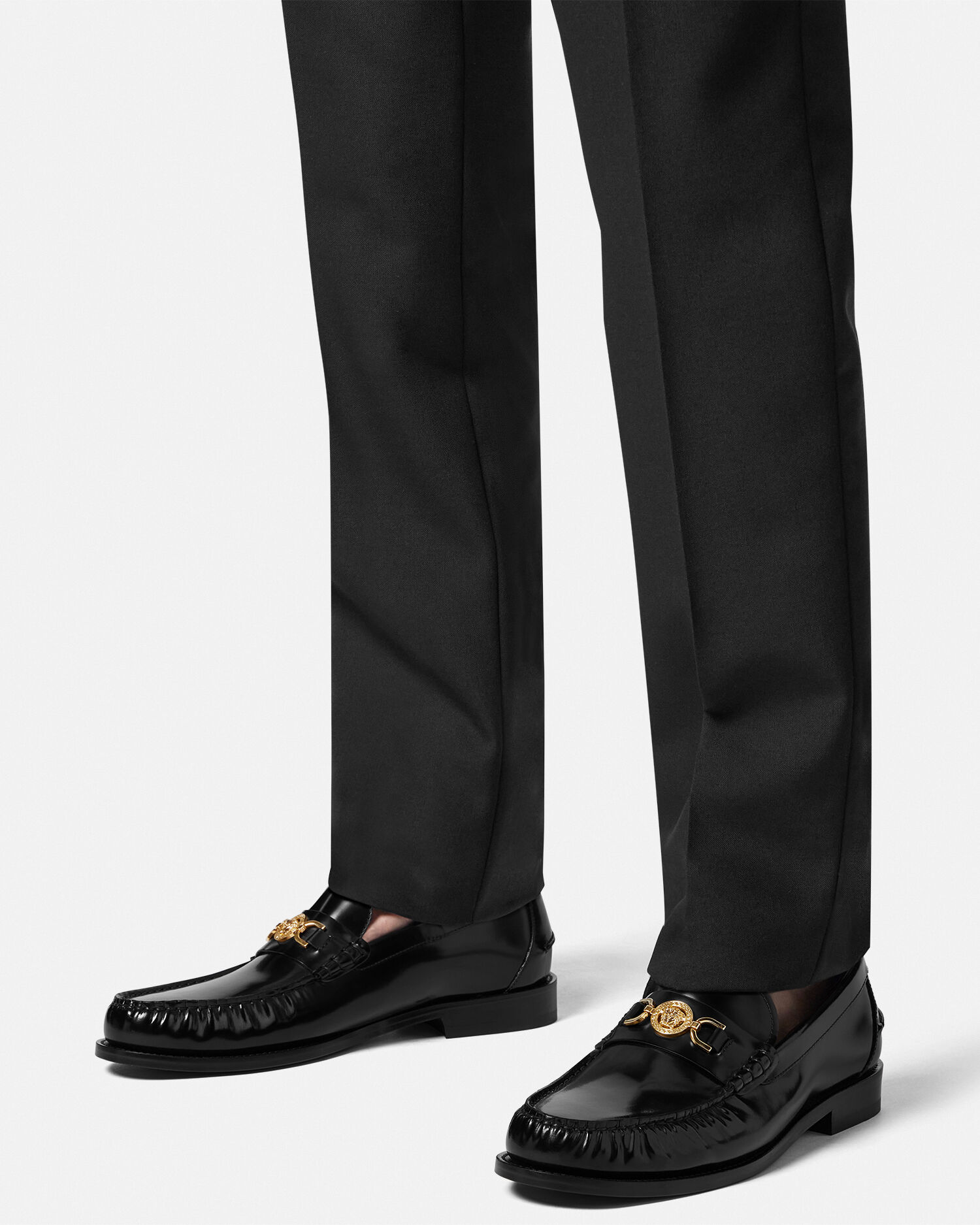 Medusa '95 Leather Loafers Black,Gold | VERSACE US