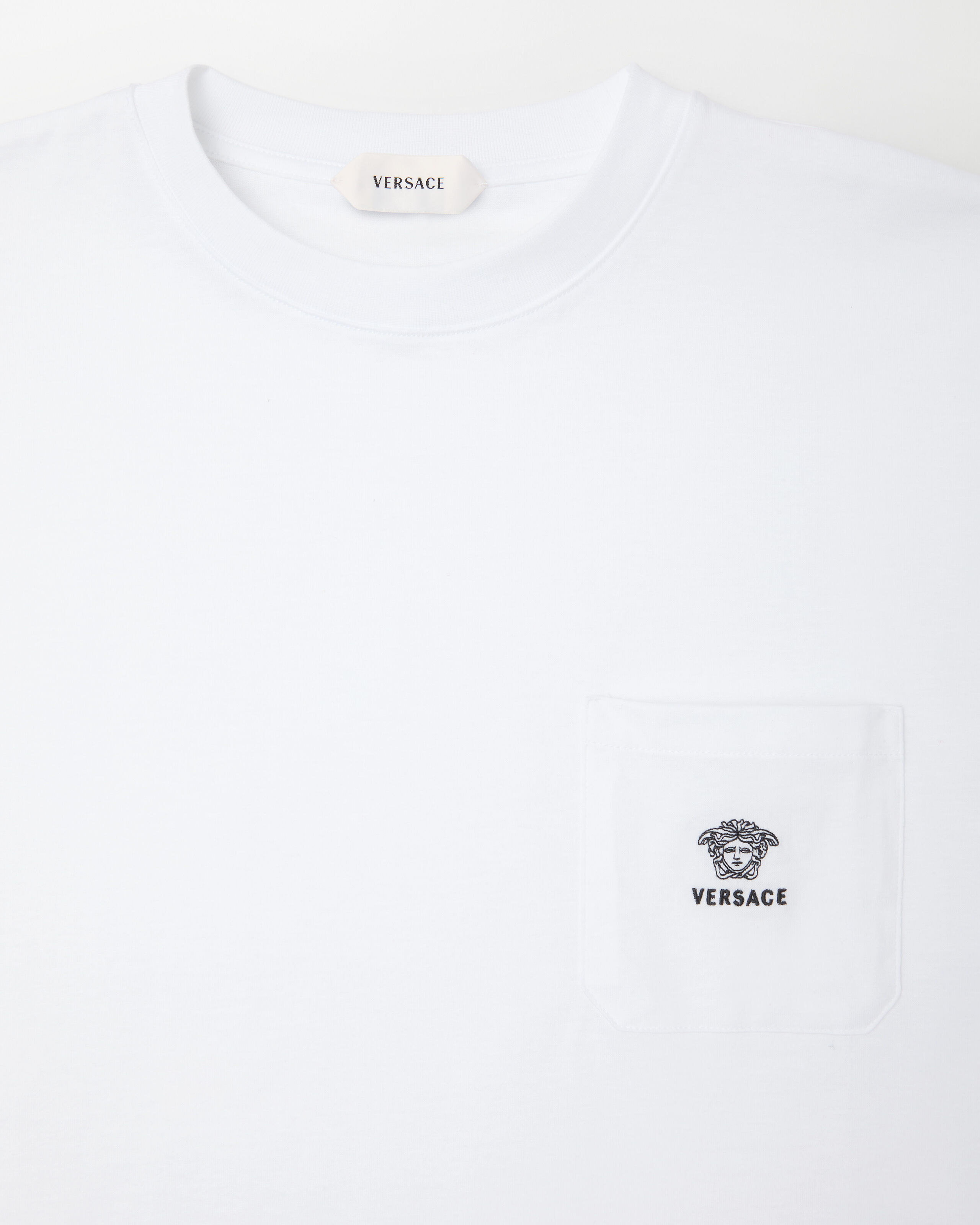 Embroidered Cotton-Jersey T-Shirt White | VERSACE US