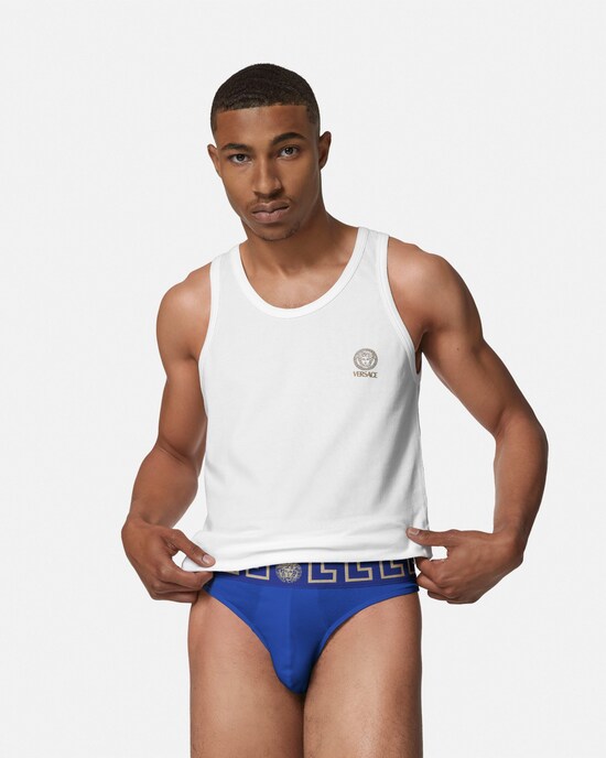 Versace String en jersey de coton bleu 2
