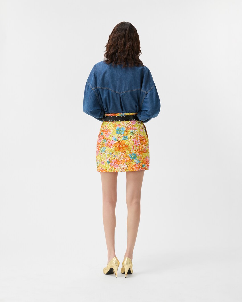 Printed Silk Duchesse Mini Skirt Multicolor 3
