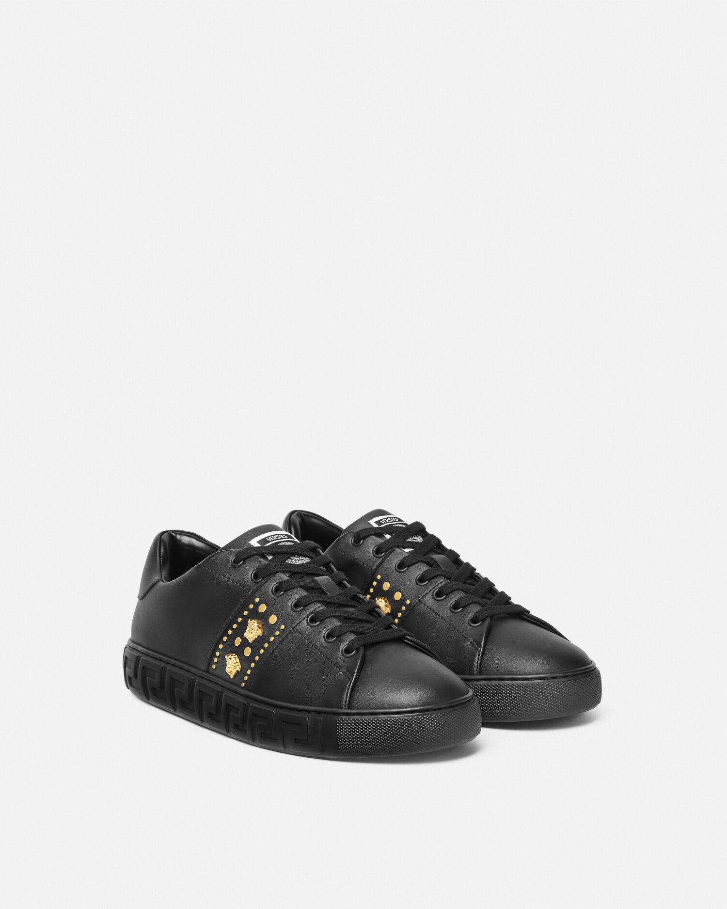 Greca Embellished Nylon Sneakers Black,Gold | VERSACE US