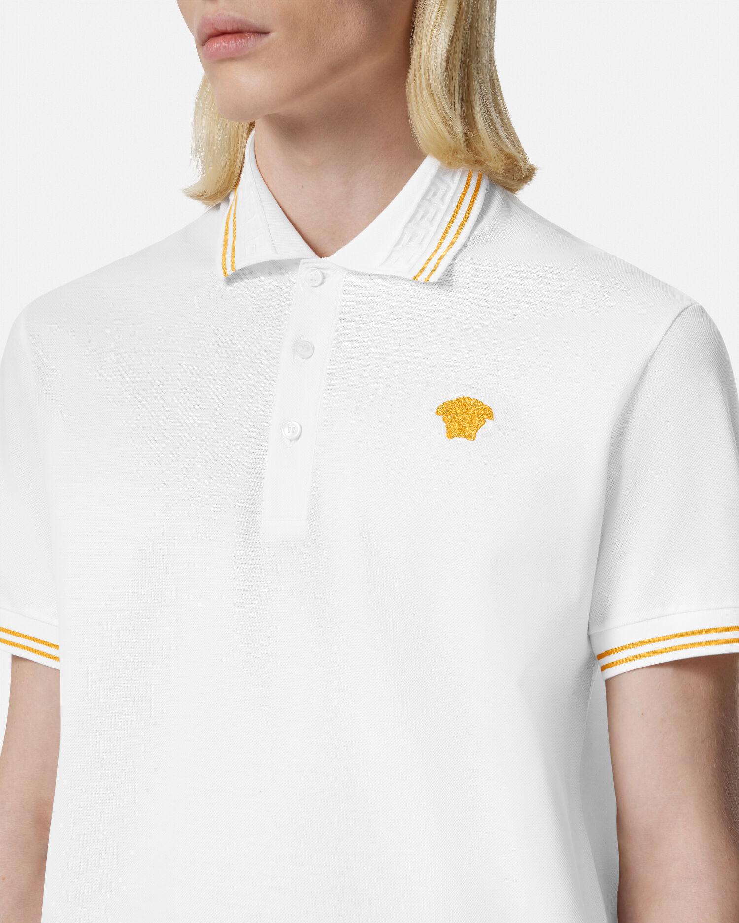 Embroidered Cotton Piqué Polo White | VERSACE US