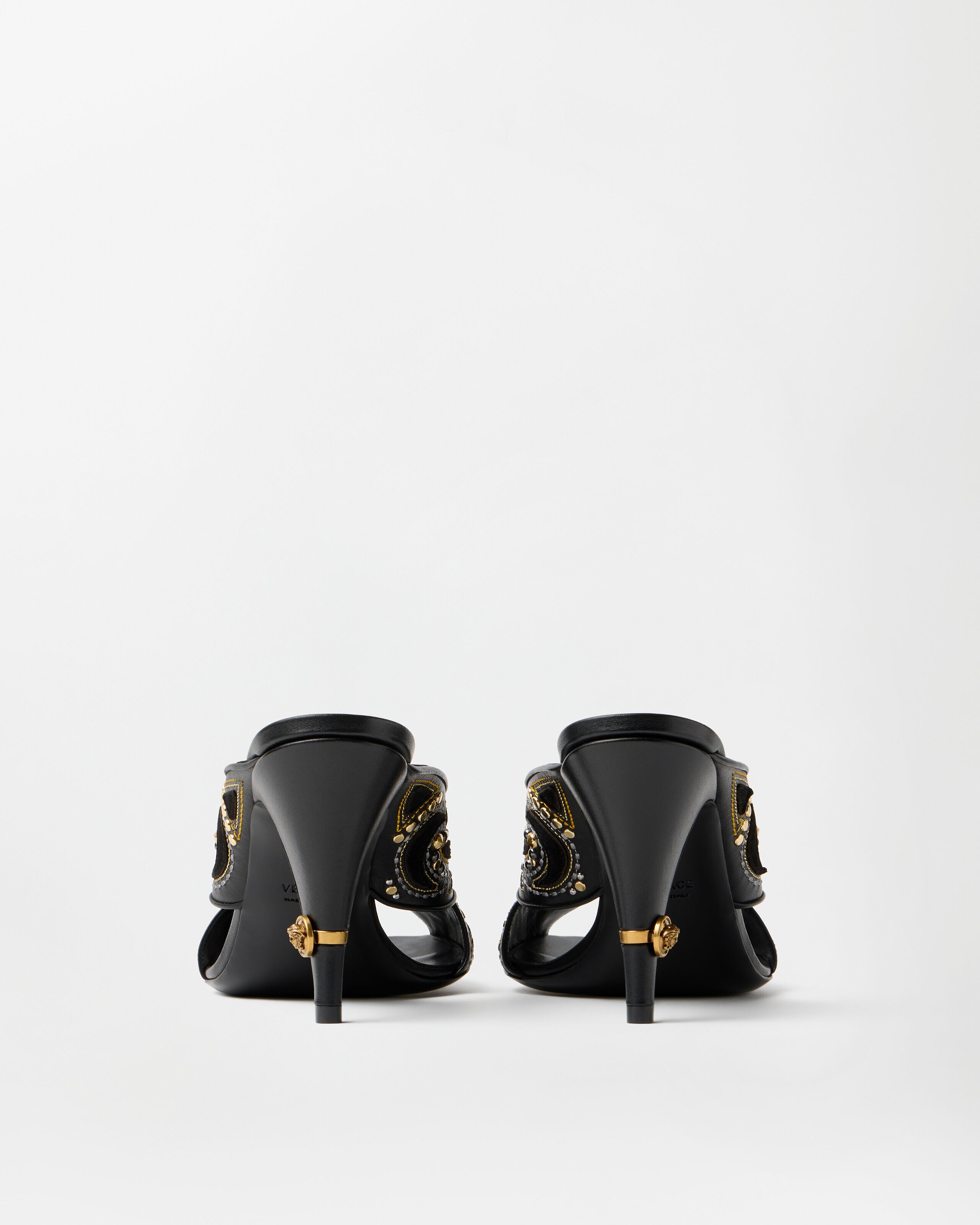 Gianni Embroidered Leather Mules 90 mm | VERSACE US