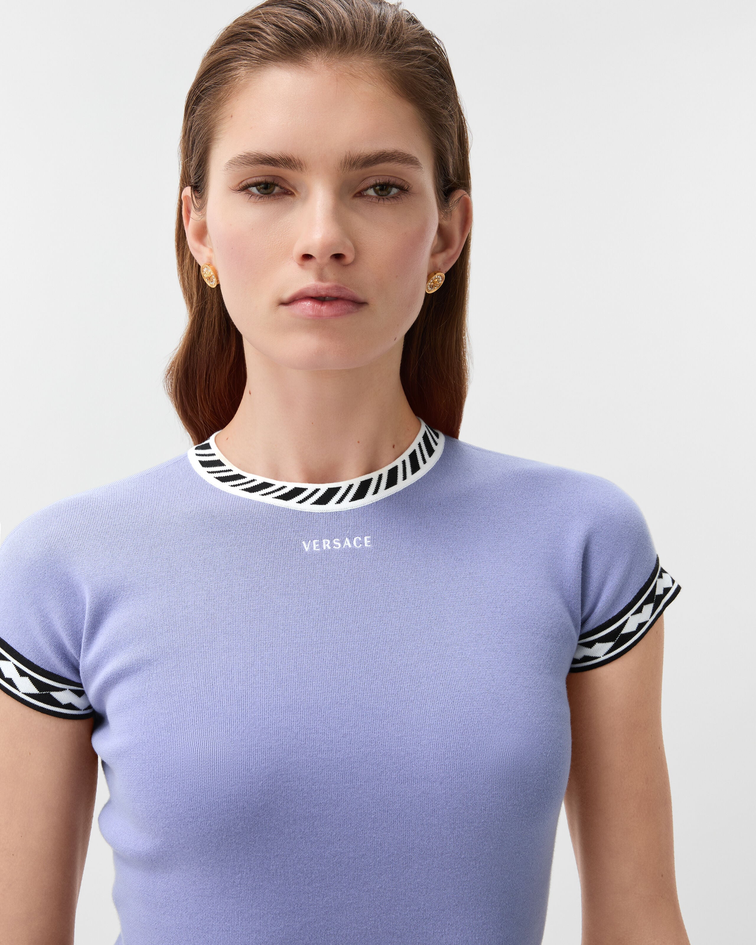 Cotton Knit T-Shirt Purple | VERSACE US