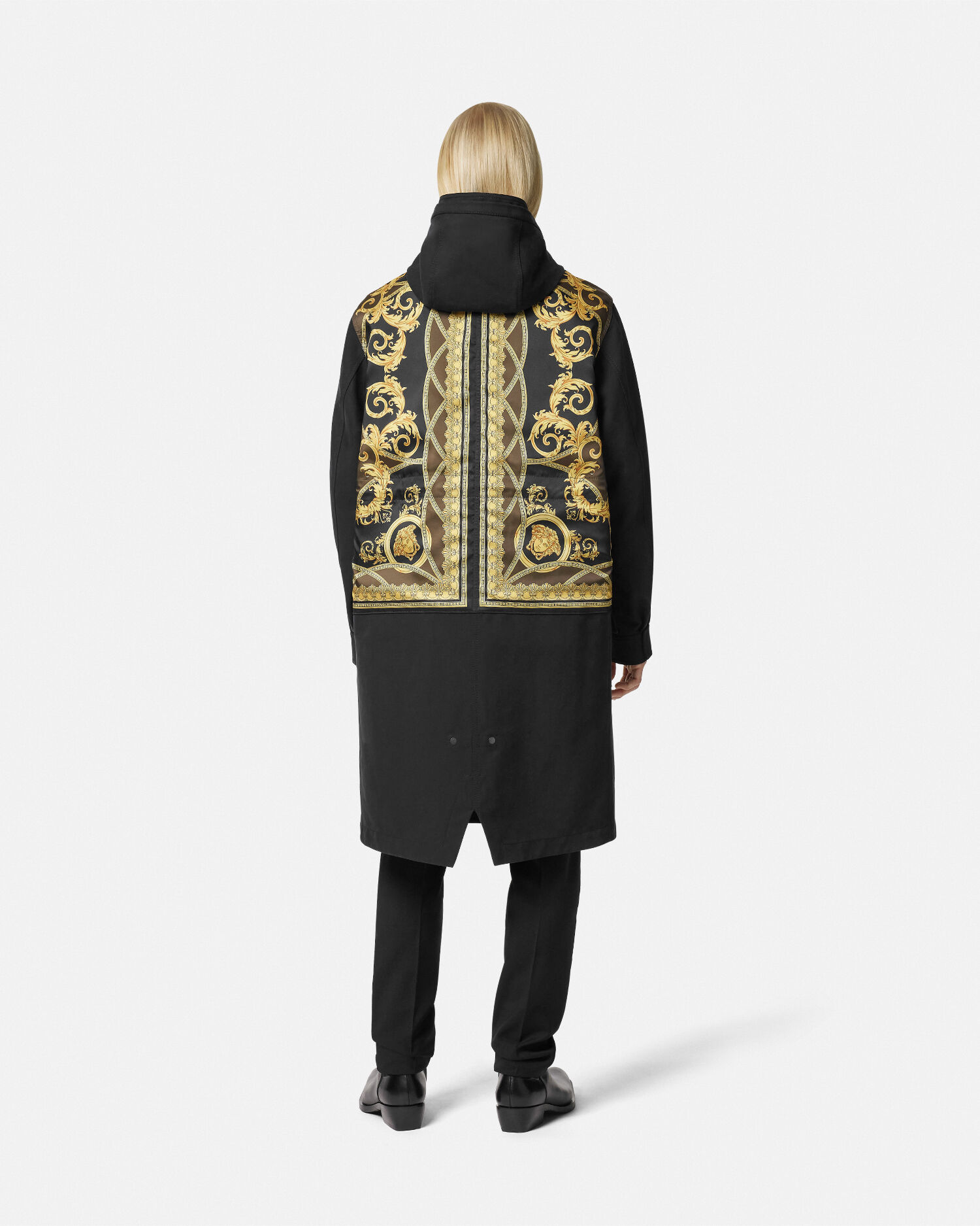 Versace black coat best sale