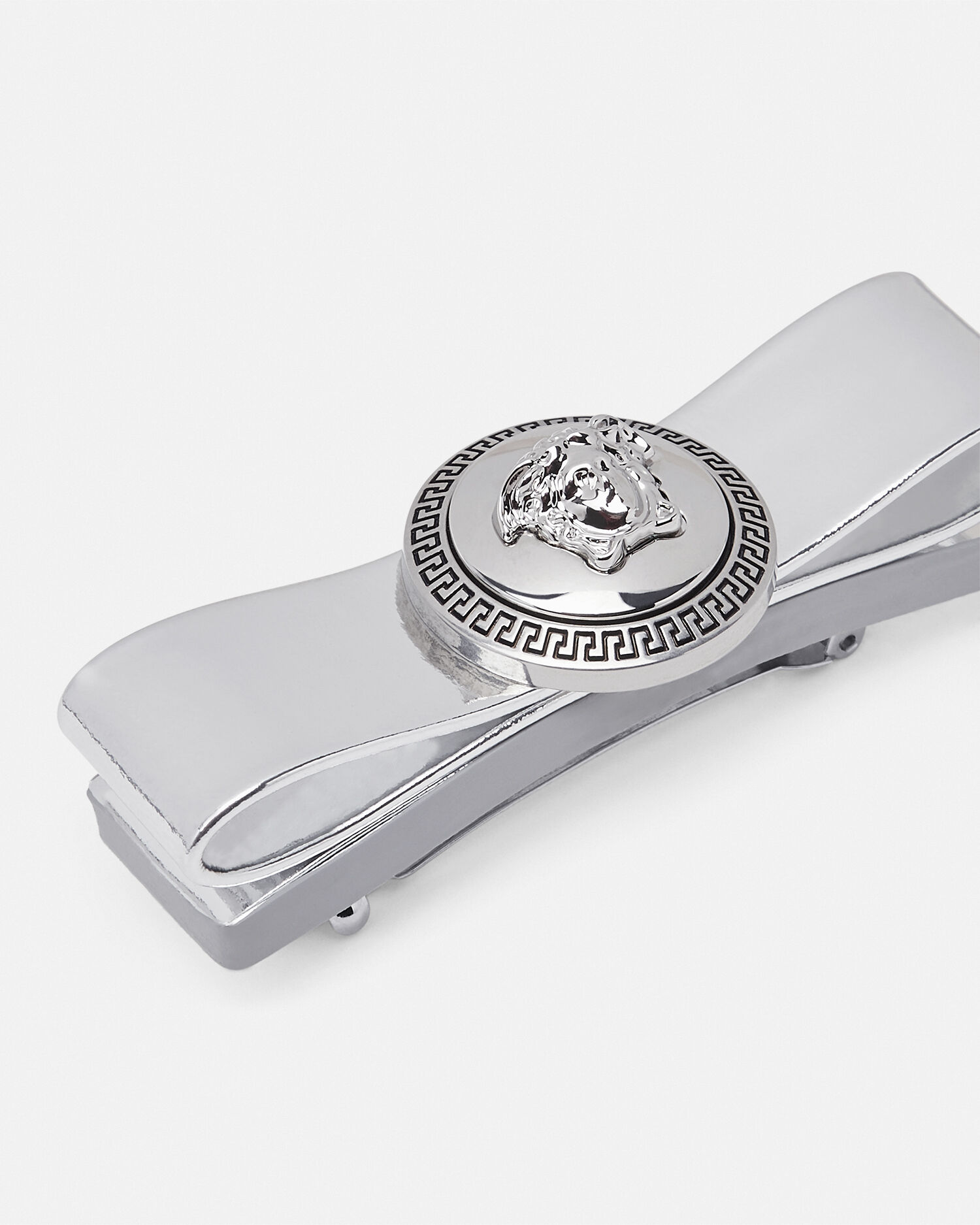 Gianni Ribbon Metallic Hair Clip Silver | VERSACE US