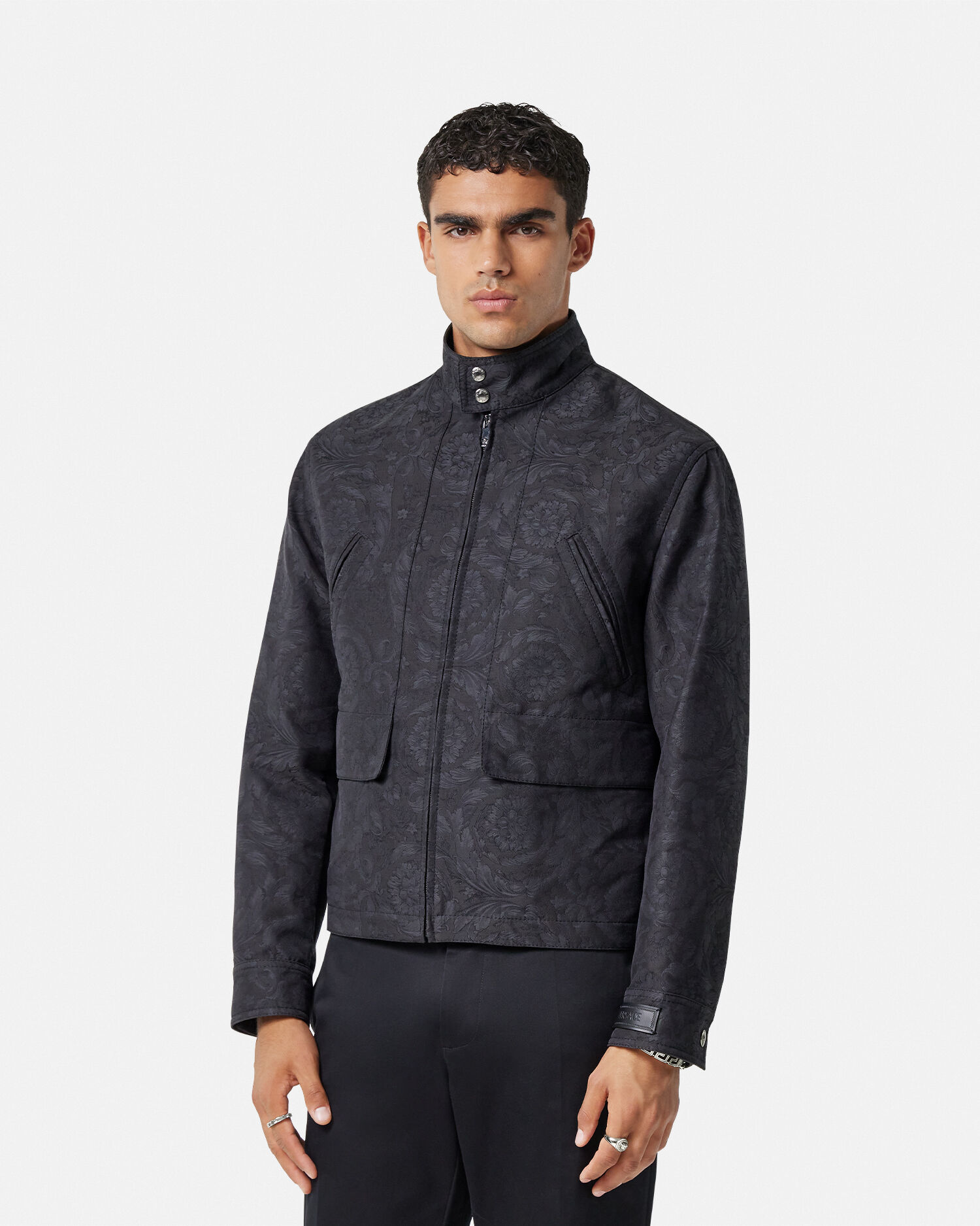 Barocco Jacquard Blouson Jacket Gray Print Versace US