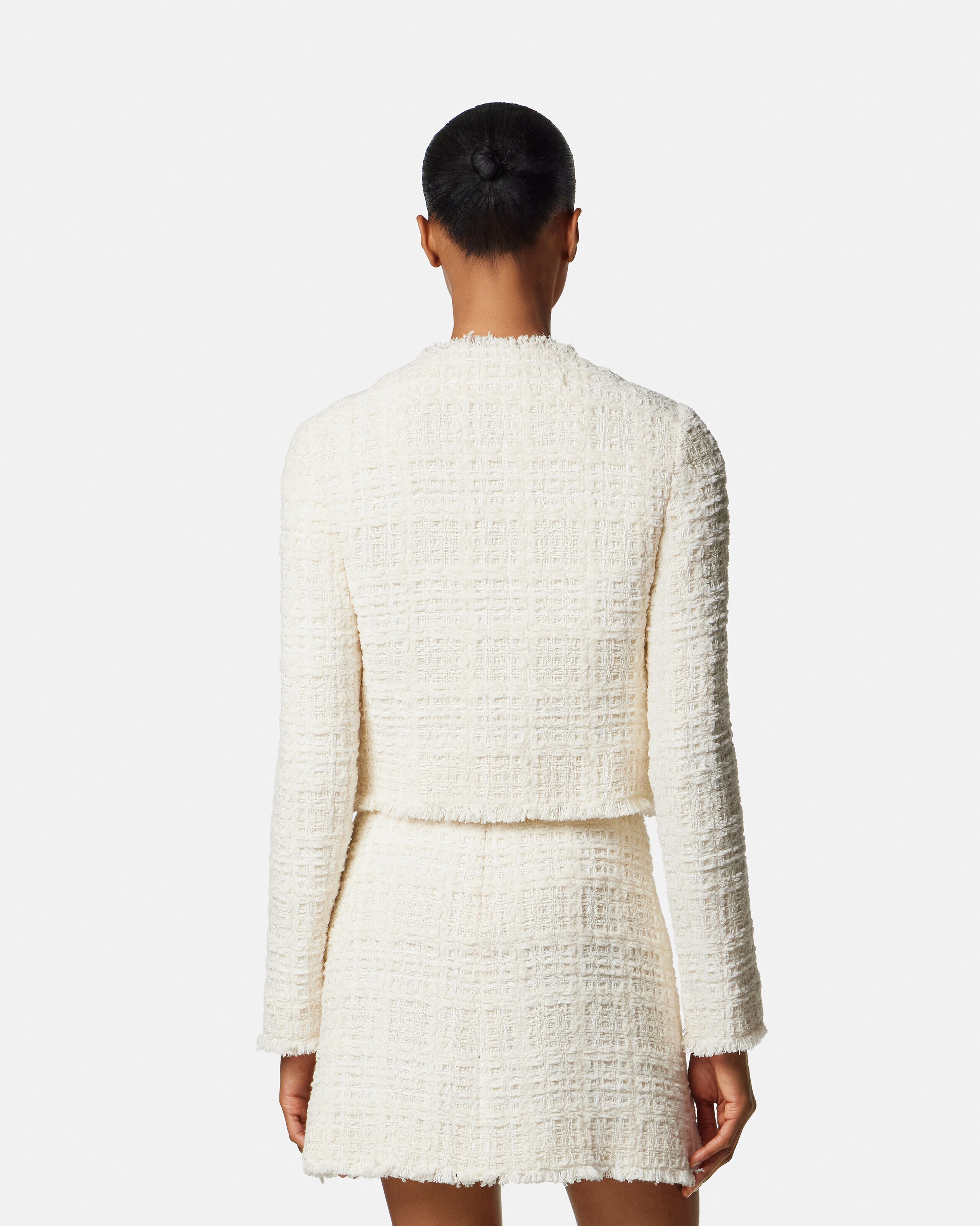 Tweed Cotton Zipped Jacket White | VERSACE IN