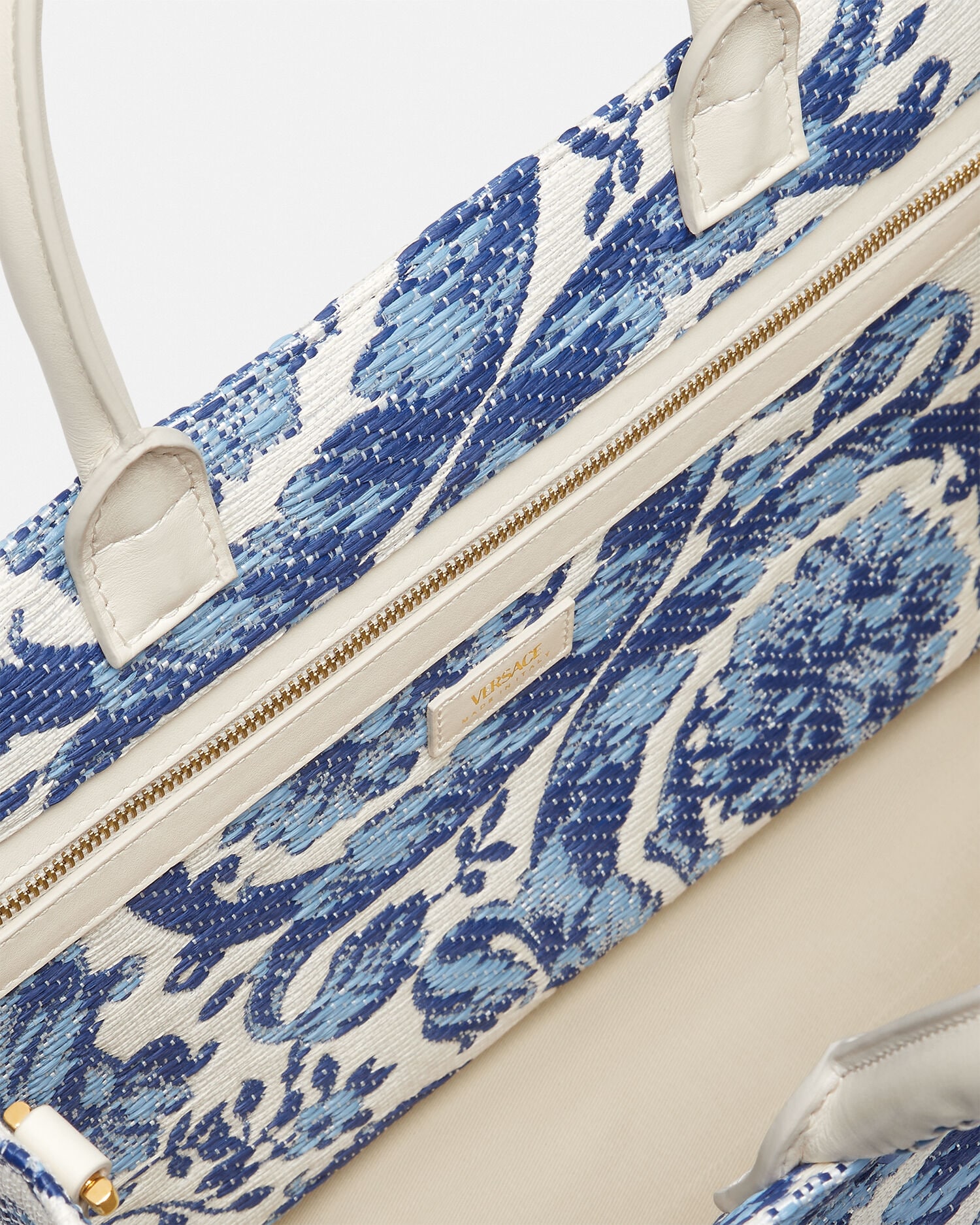 Athena Large Raffia Tote White,Blue | VERSACE US