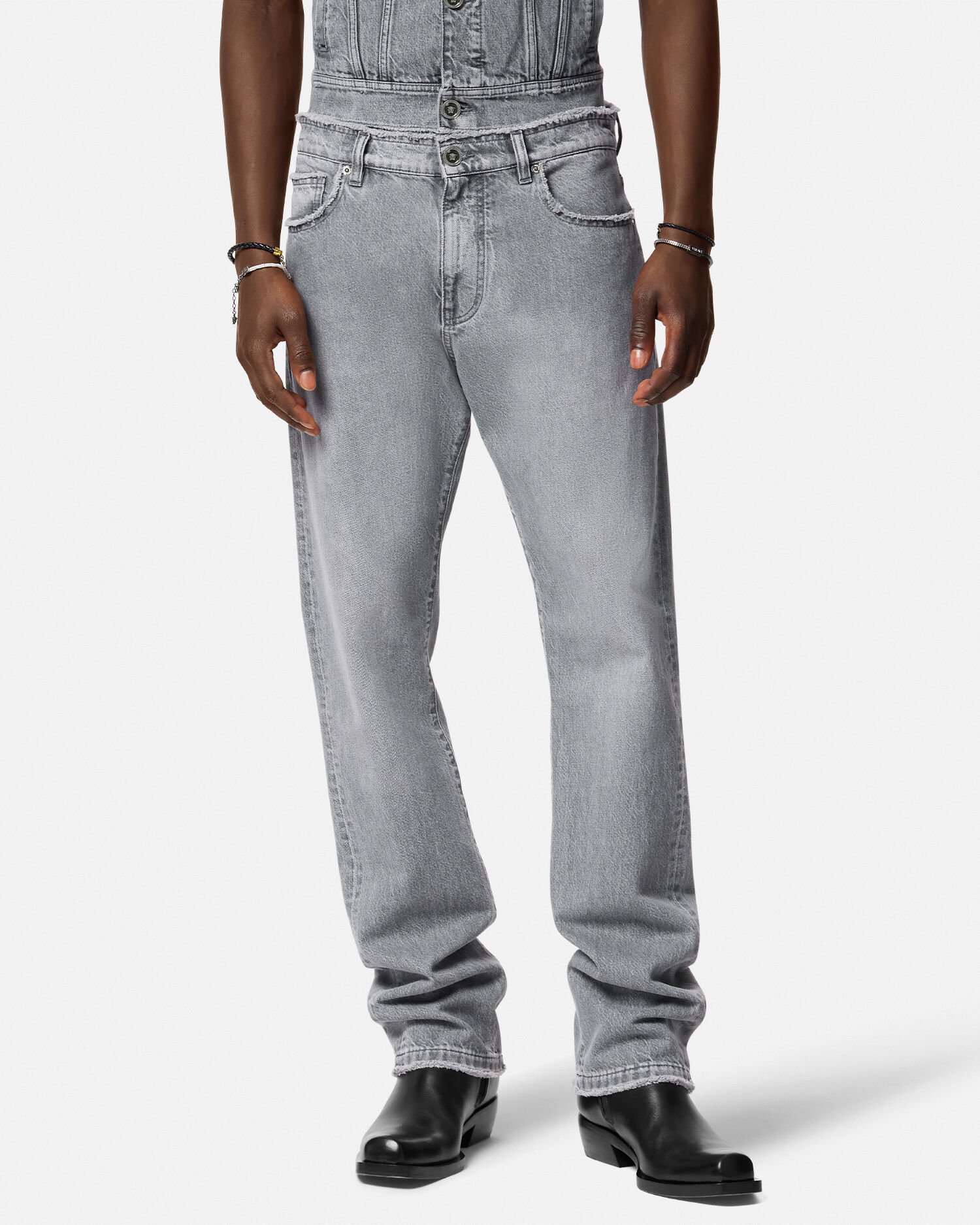 Frayed jeans mens top