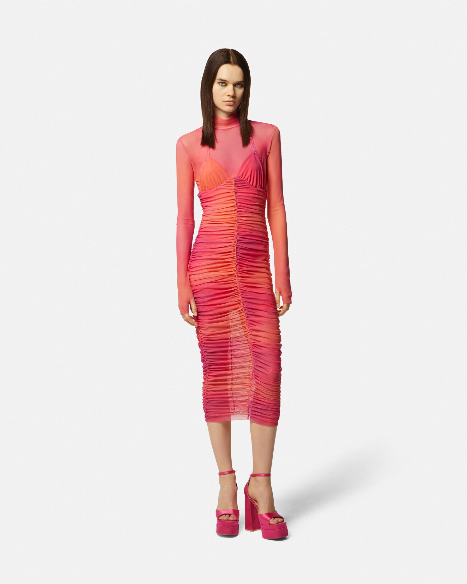 Versace Ruched Mesh Midi Dress VERSACE