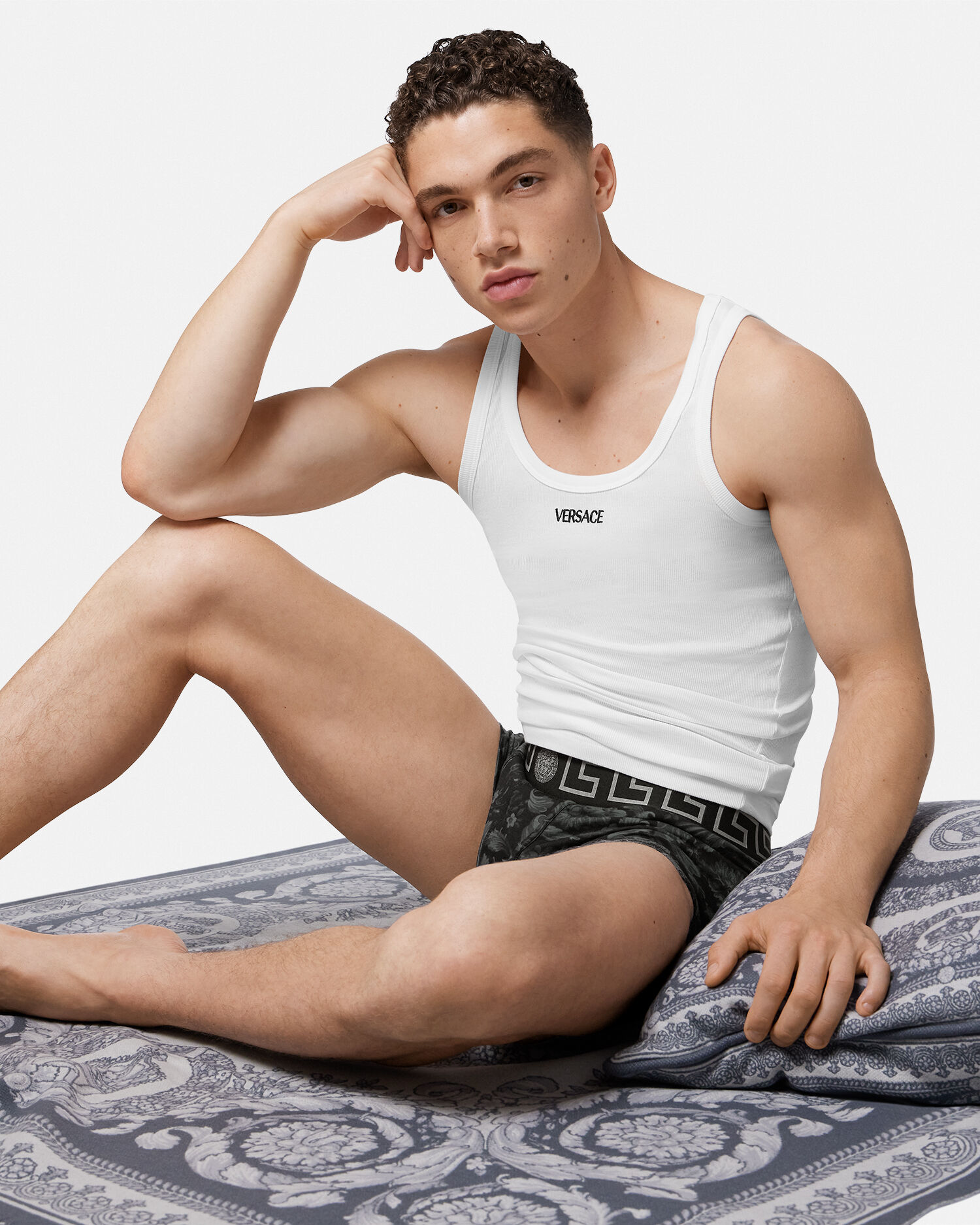 Printed Jacquard Cotton-Jersey Trunks Black | VERSACE US