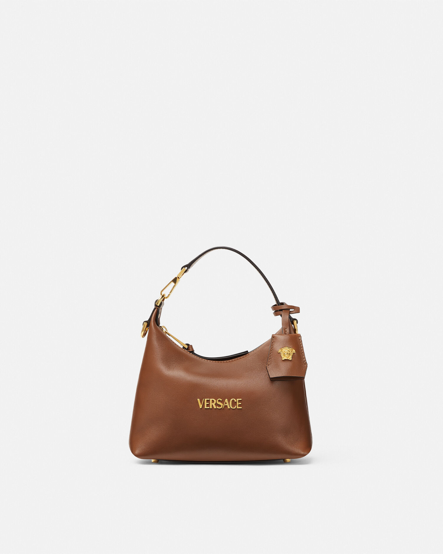 Versace Tag Nappa Hobo Bag Brown | VERSACE US