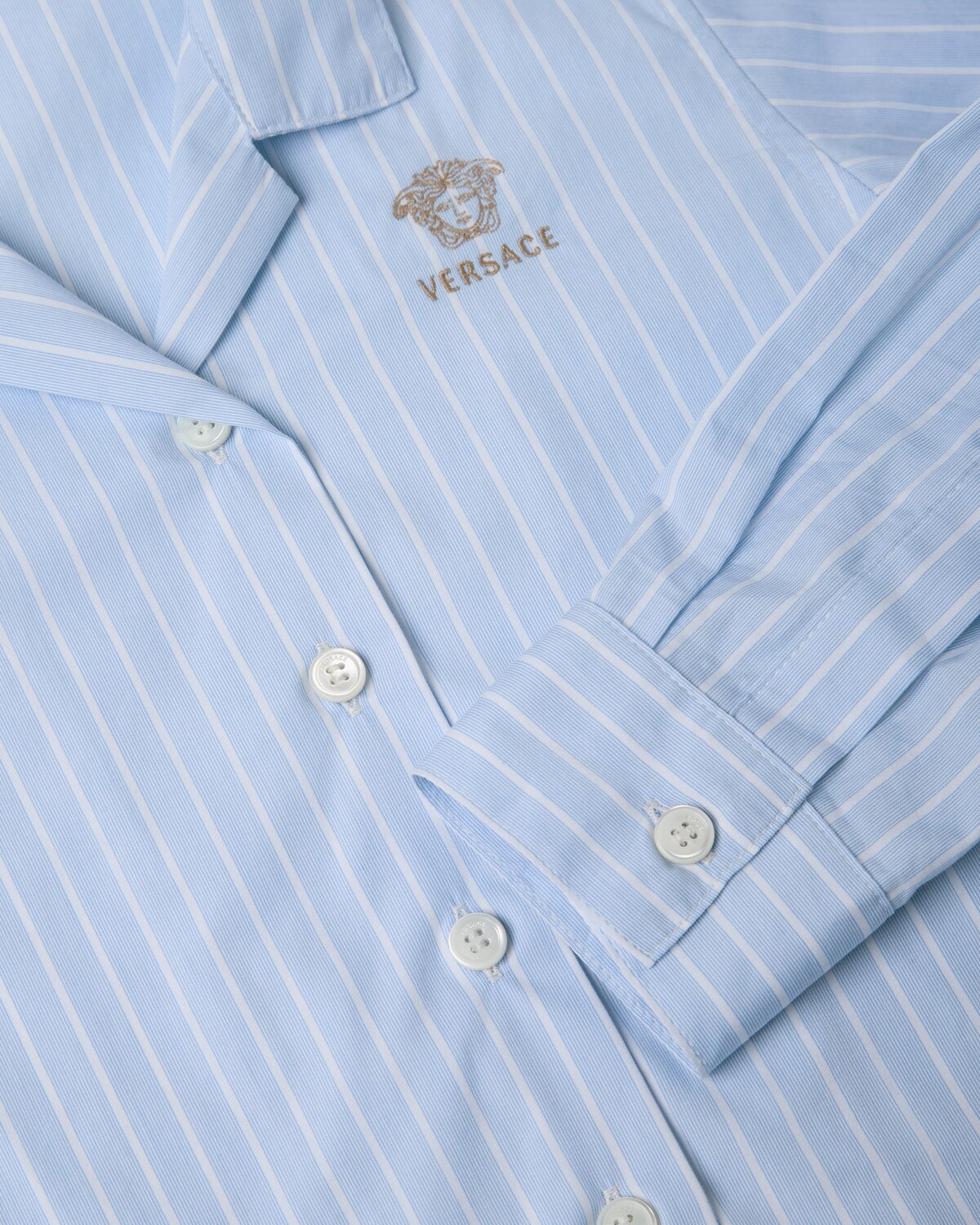 Chemise ray&eacute;e en popeline de coton avec logo Kids Bleu Clair 3