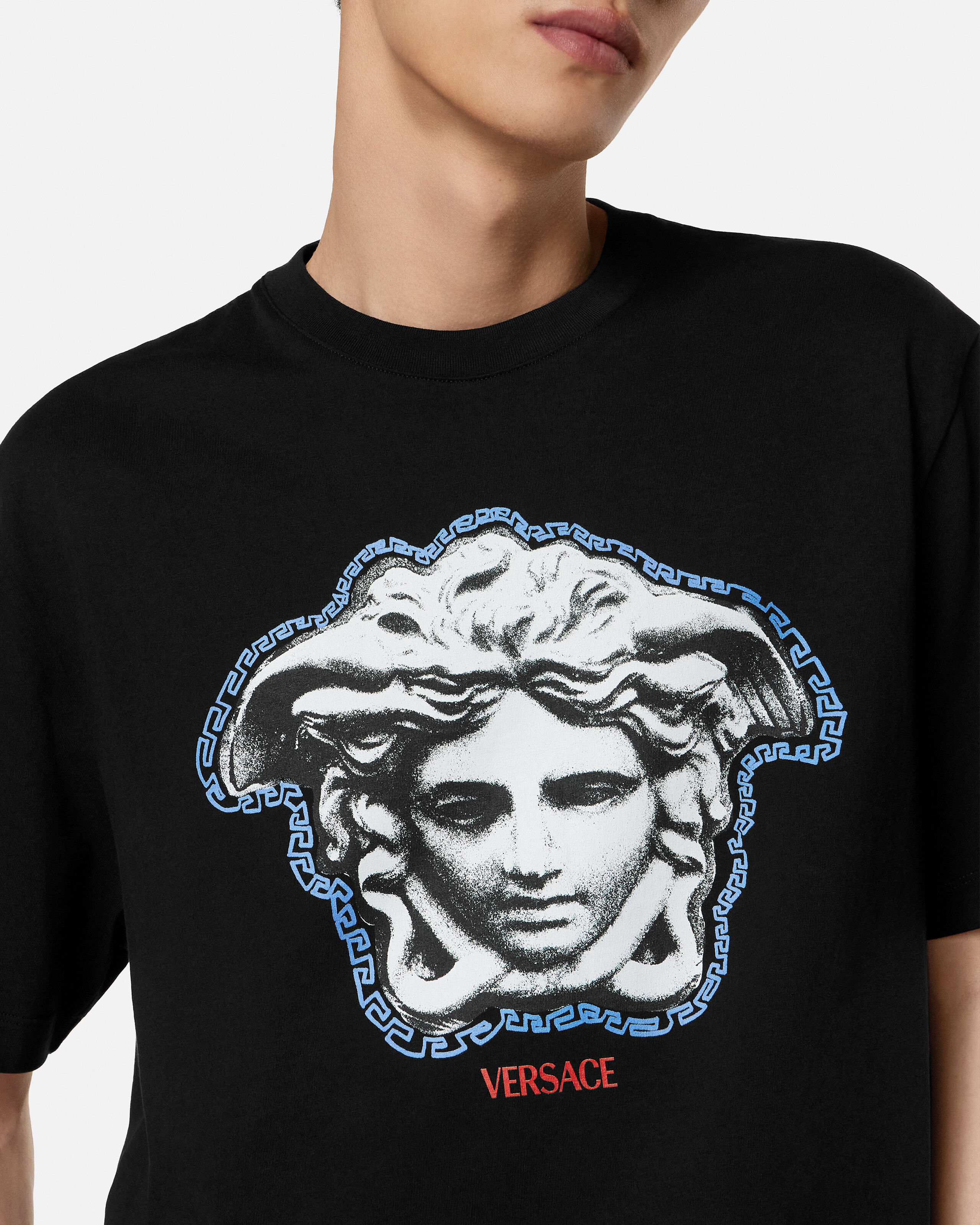 Printed Cotton-Jersey Regular T-Shirt Black | VERSACE ZA