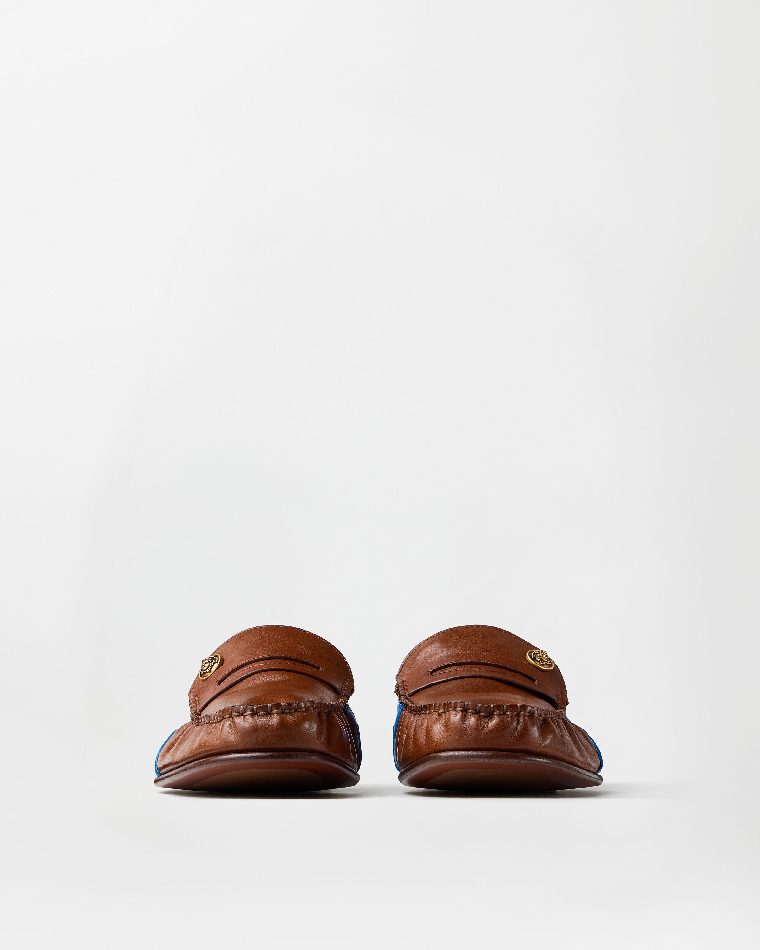 Sakura Leather Loafers Brown,Blue | VERSACE US