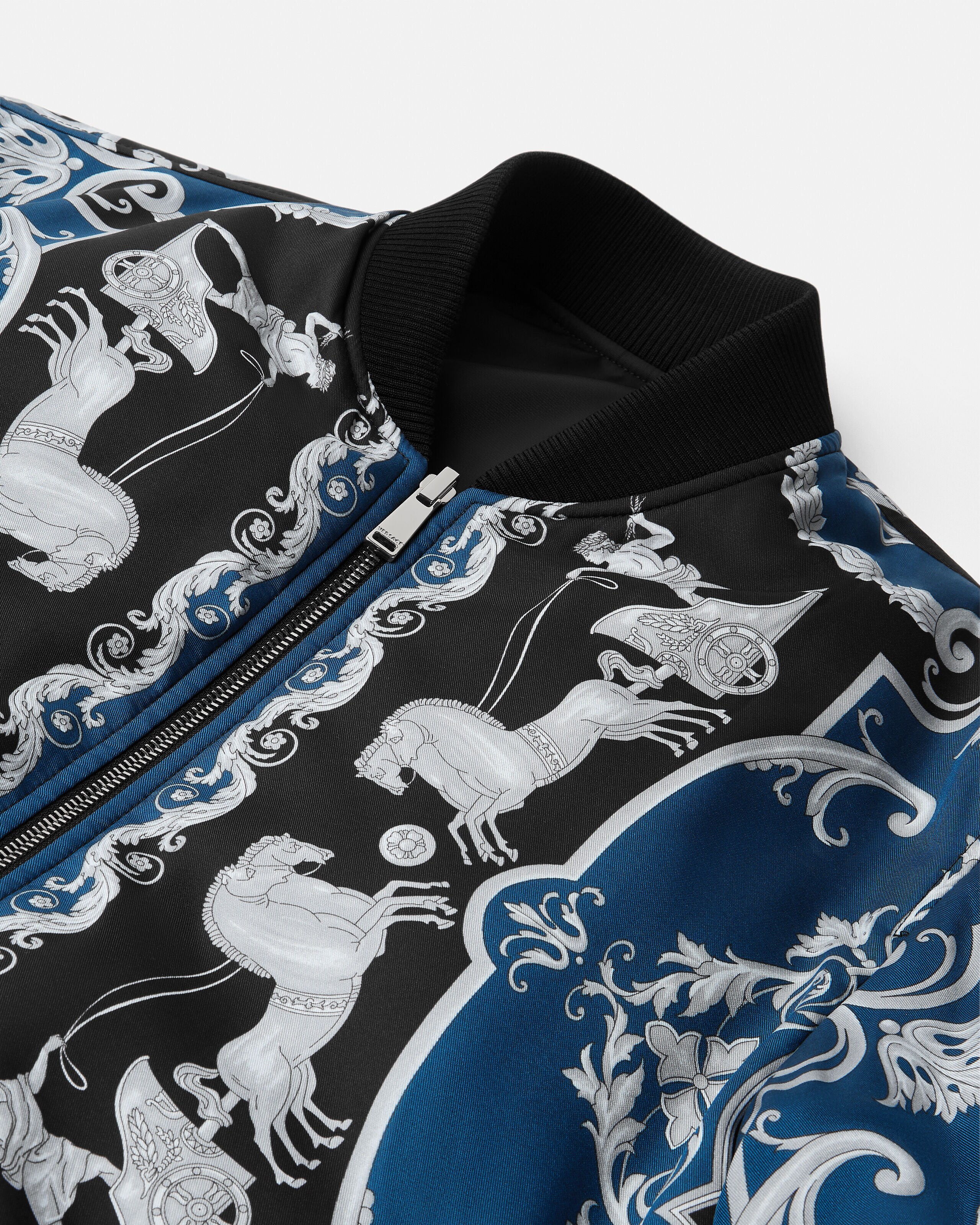 Printed Nylon Reversible Bomber Black,Blue | VERSACE US