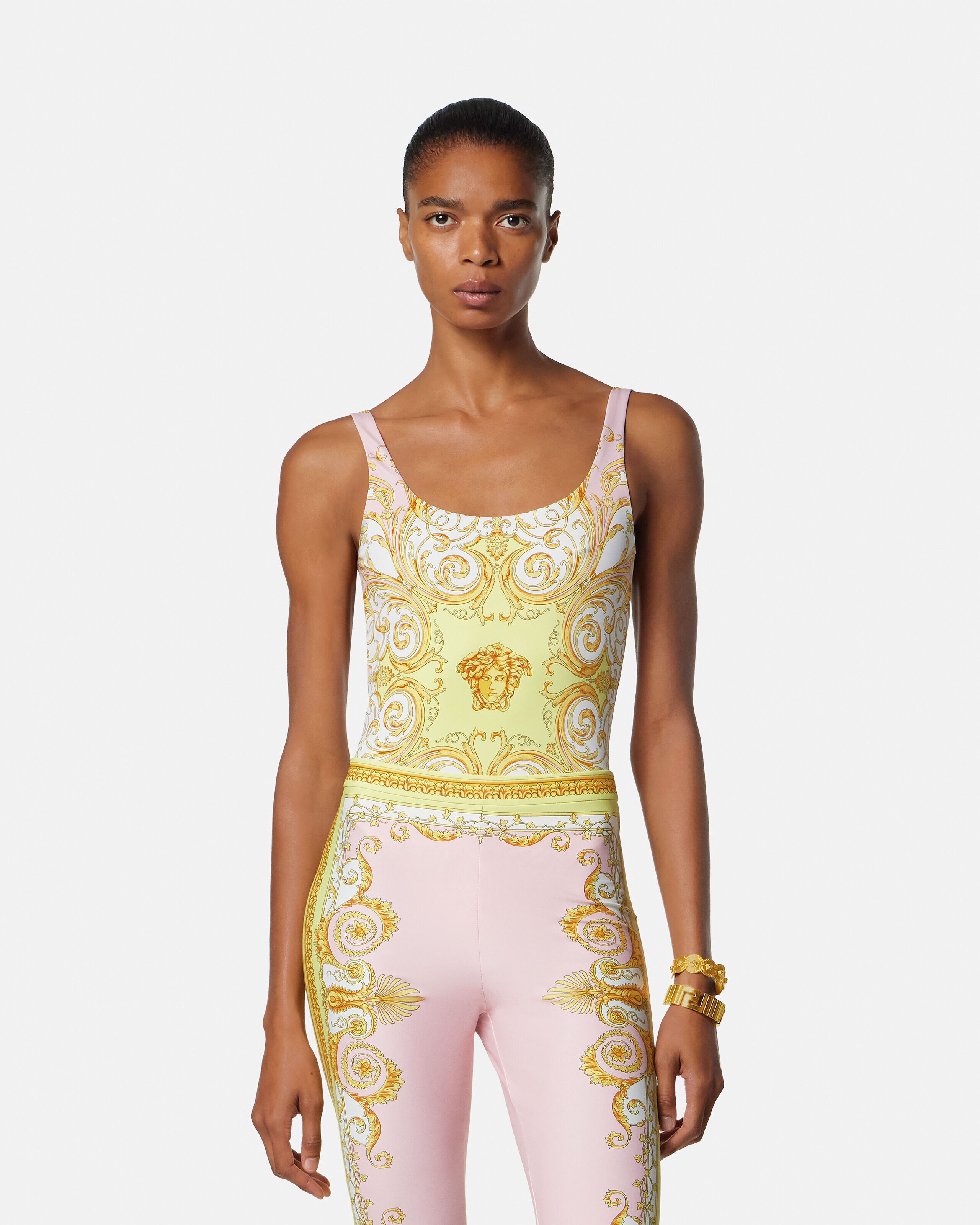 Printed One-Piece Swimsuit Yellow,Pink | VERSACE US