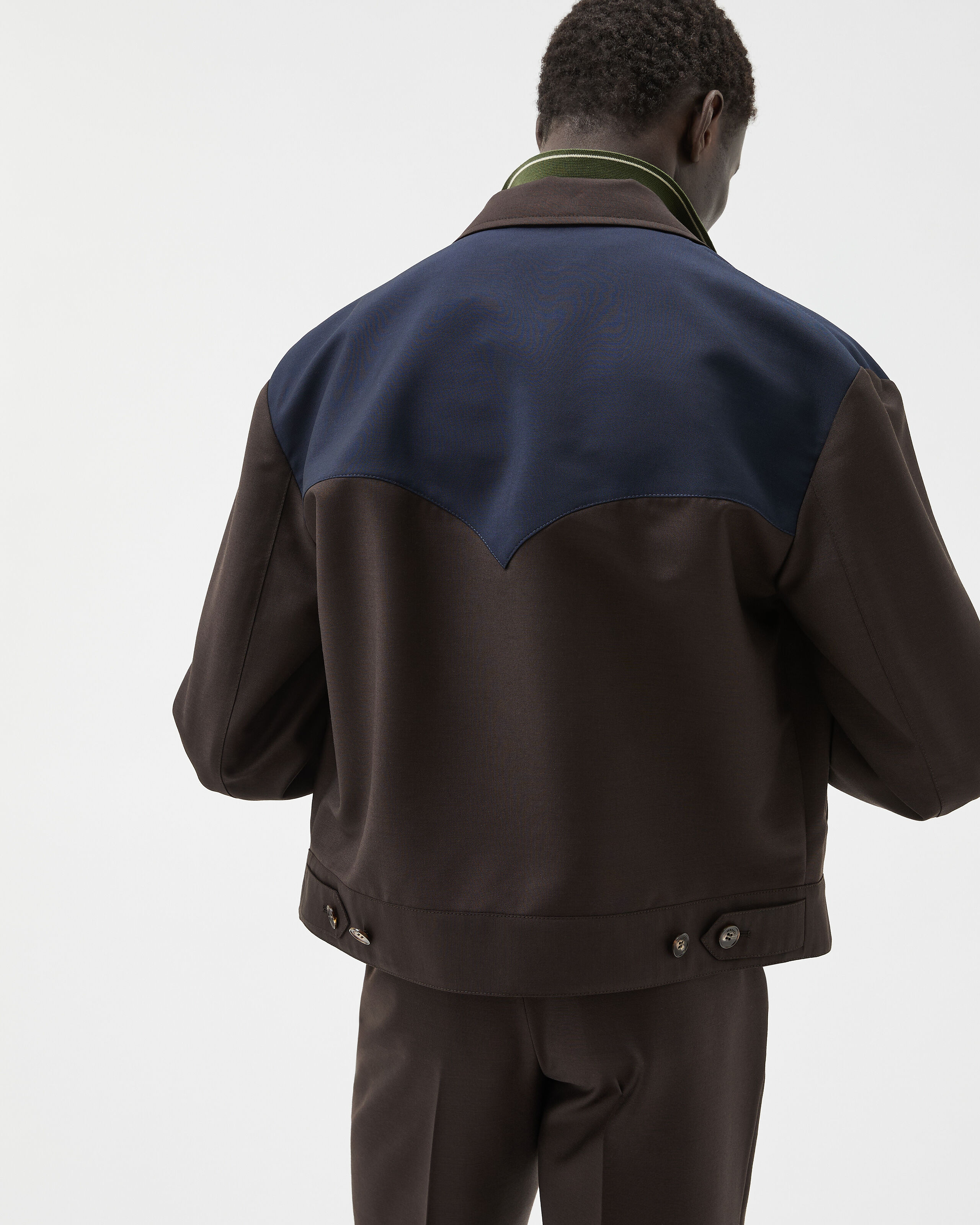 Wool-Mohair Zip Blouson Blue,Brown | VERSACE US