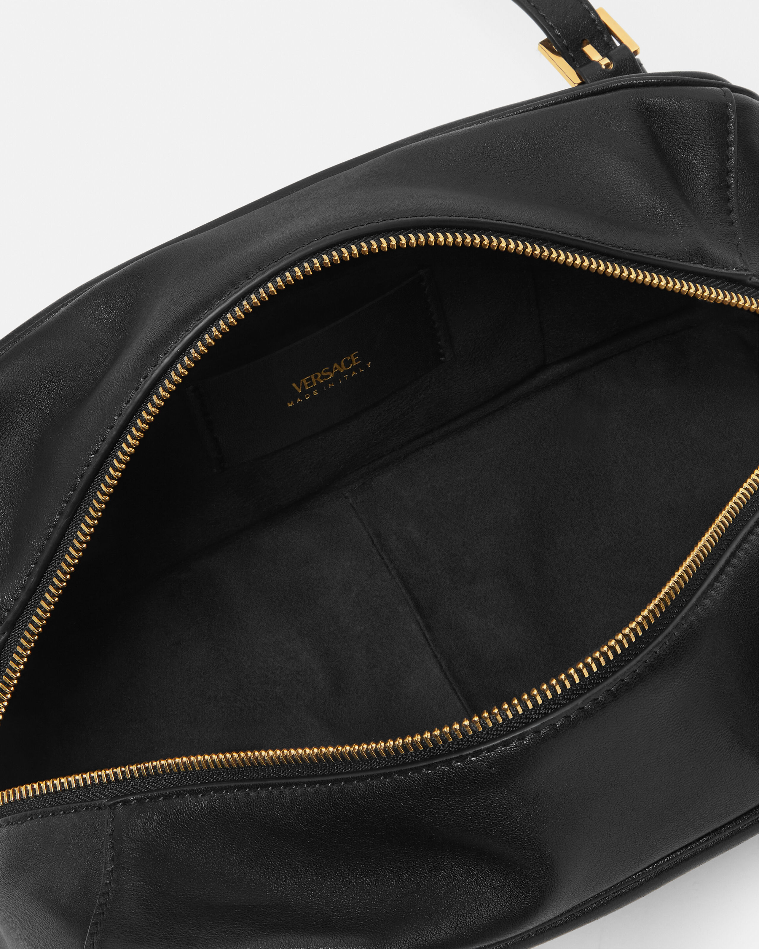 Versace Tag Large Nappa Bowling Bag Black,Gold | VERSACE US