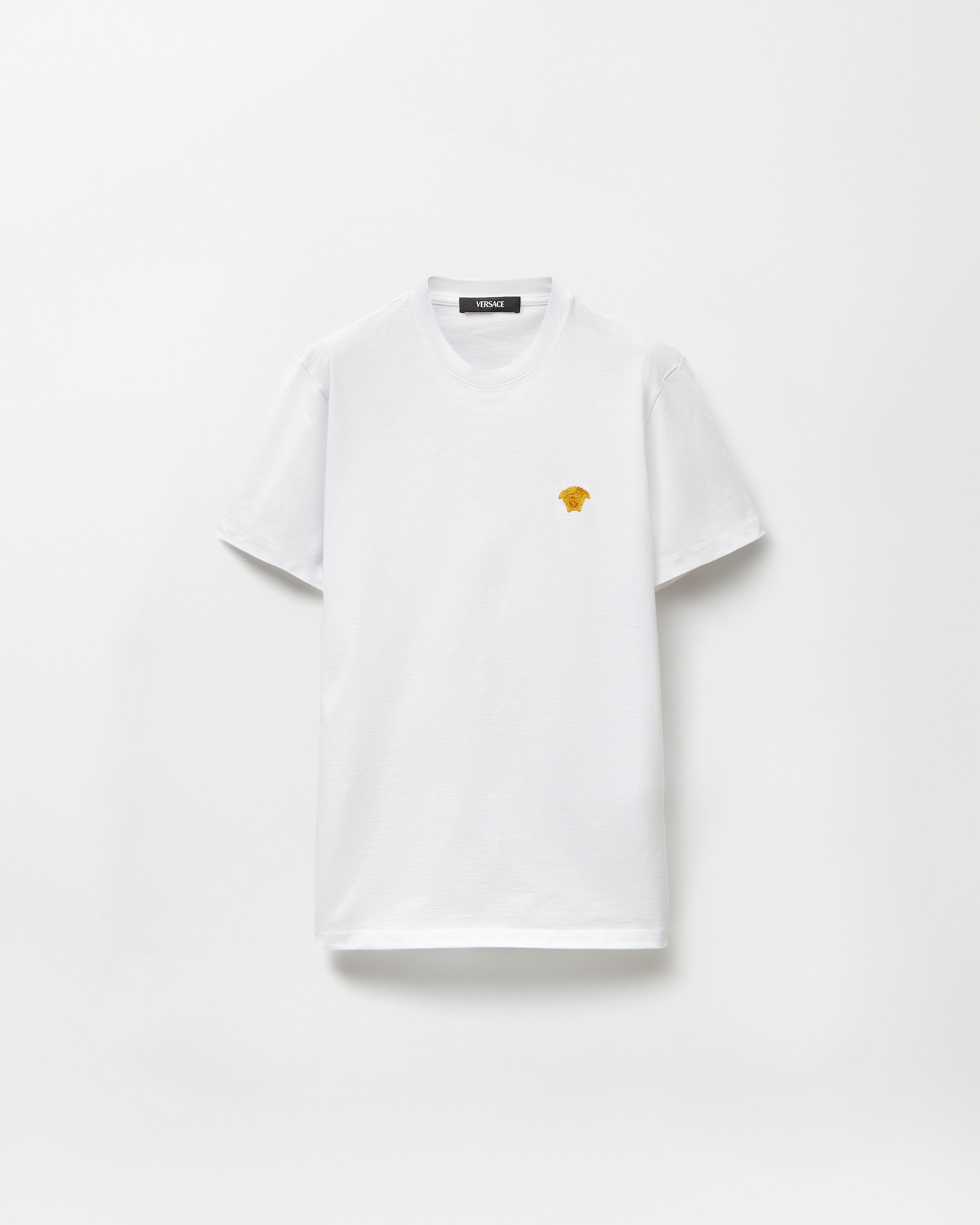 VERSACE ロゴ コットンTシャツ Embroidered Cotton-Jersey T-Shirt White | VERSACE US