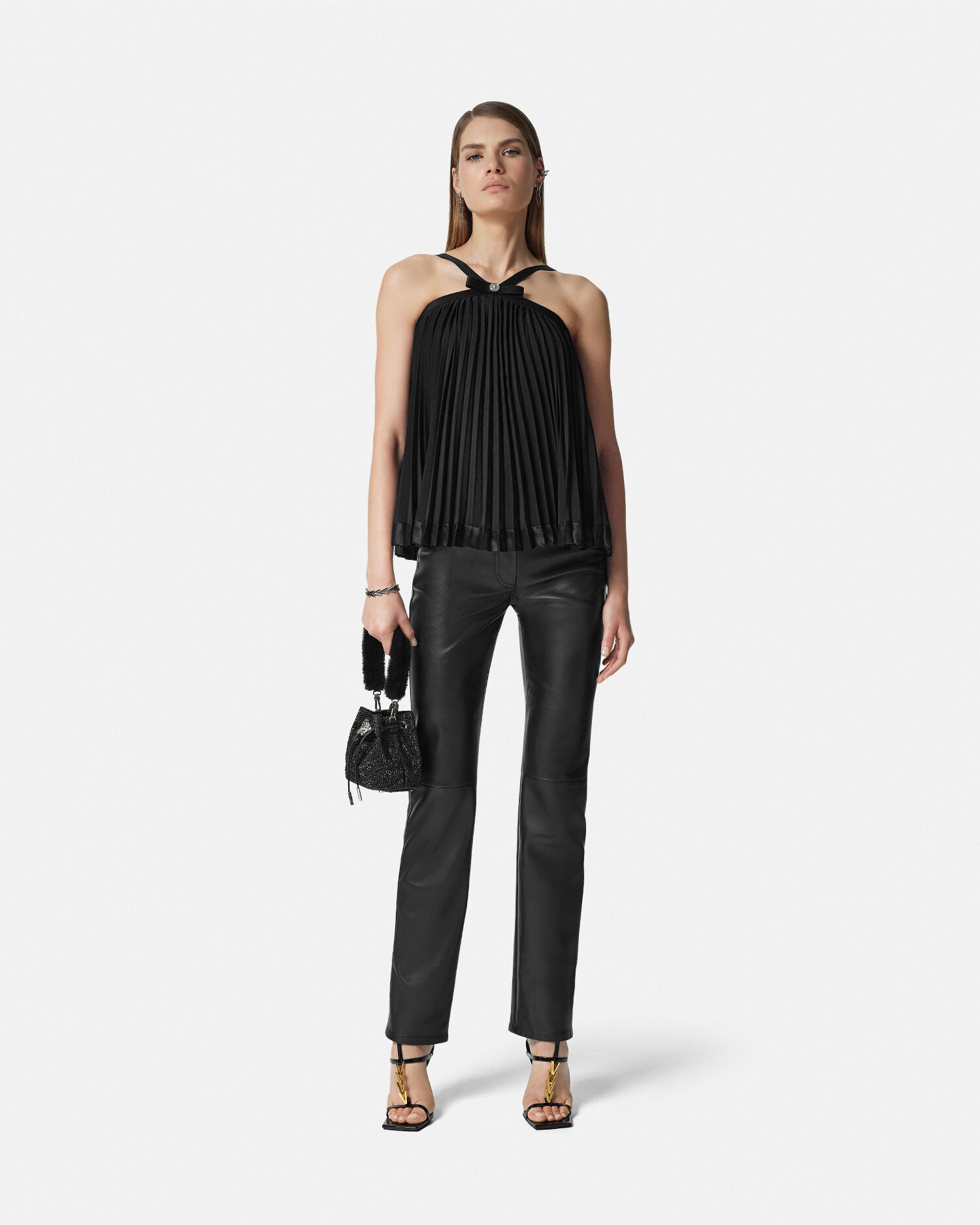 Halterneck Pleated Top | VERSACE US
