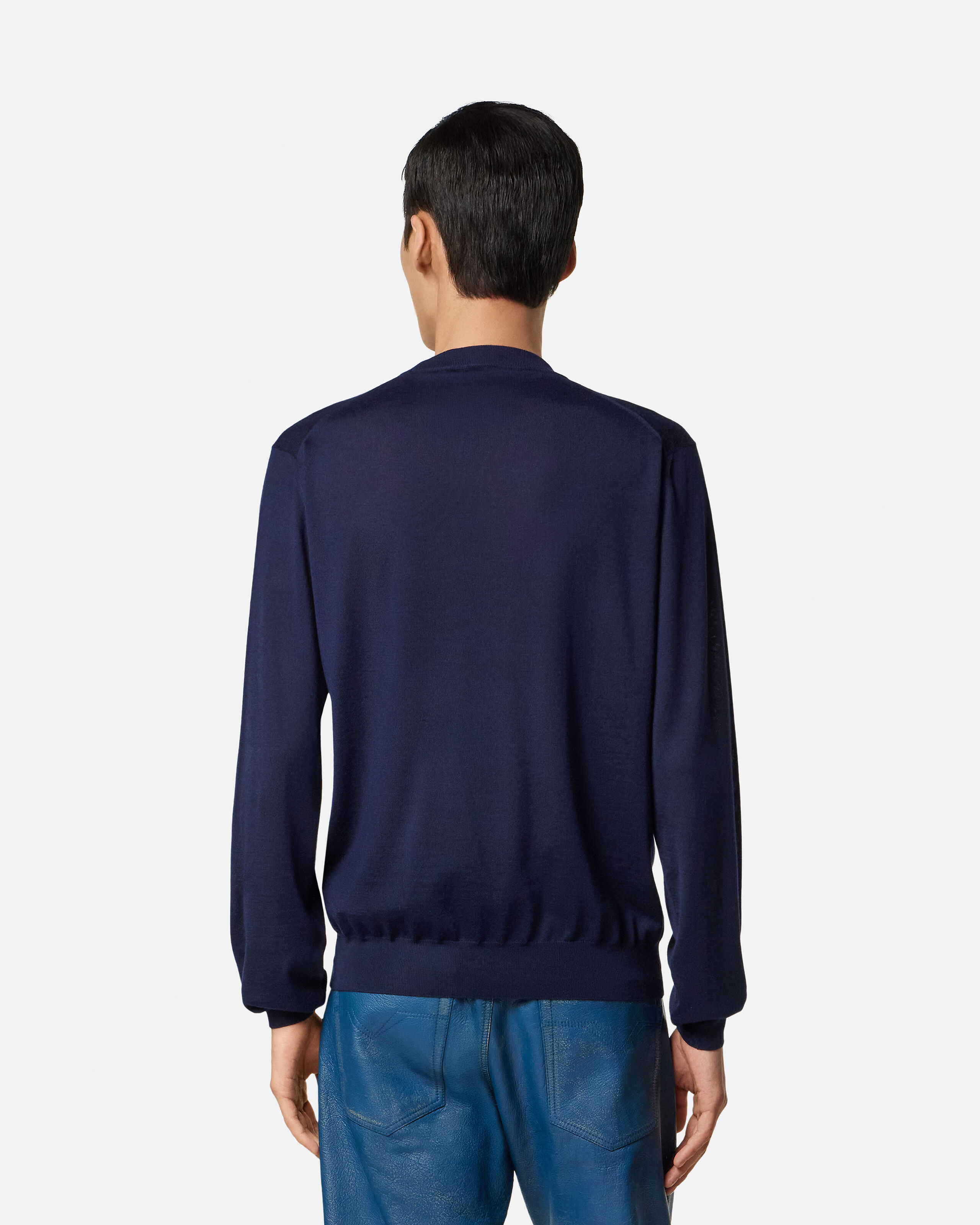 Wool-Blend Knit Sweater Blue | VERSACE US
