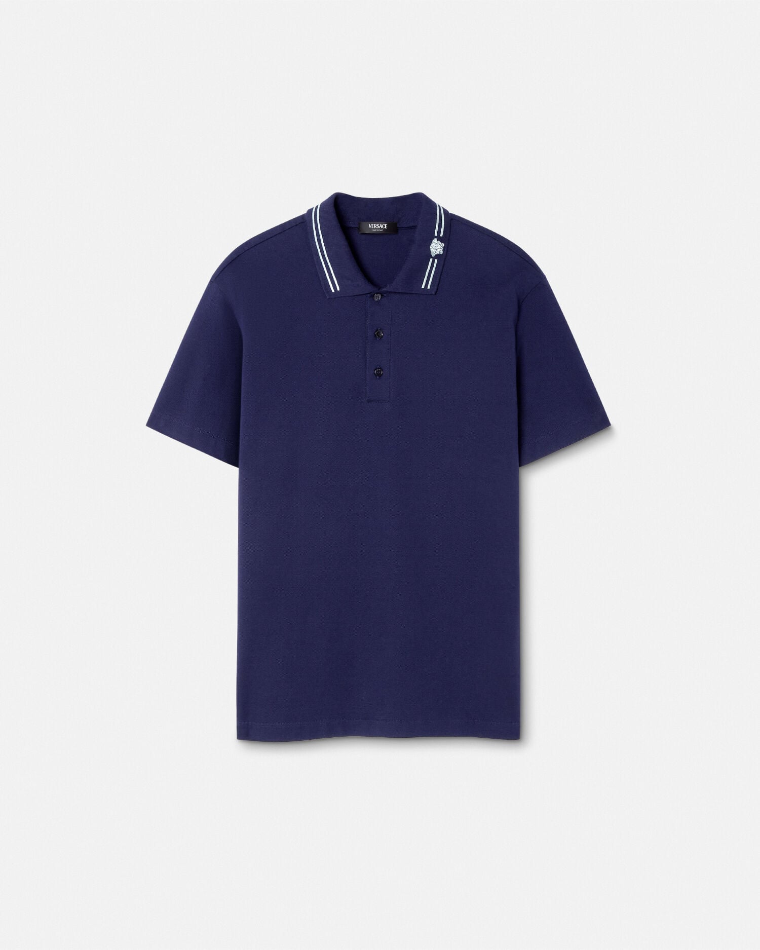 Embroidered Cotton Piqué Polo Blue | VERSACE US