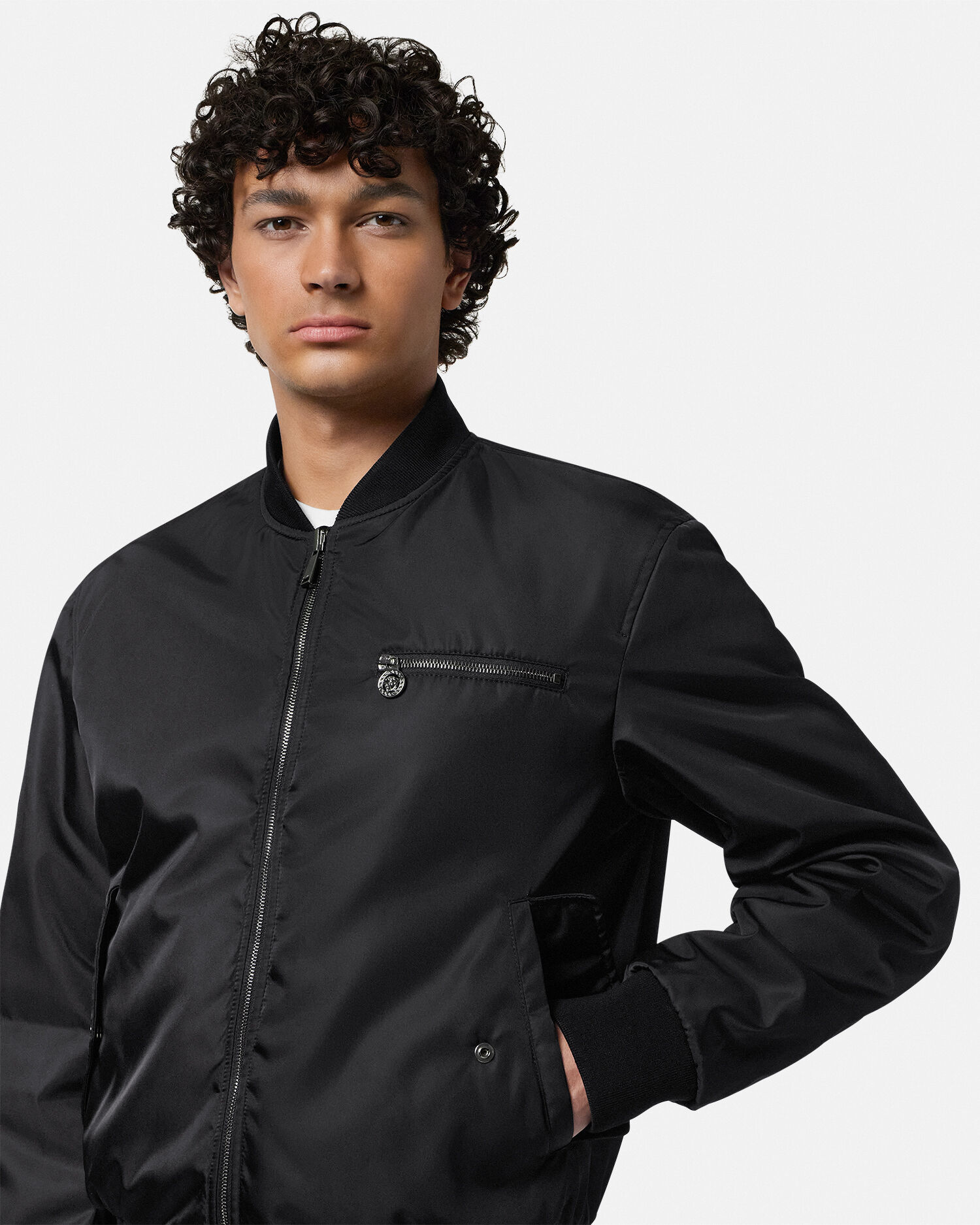 Versace leather bomber jacket discount