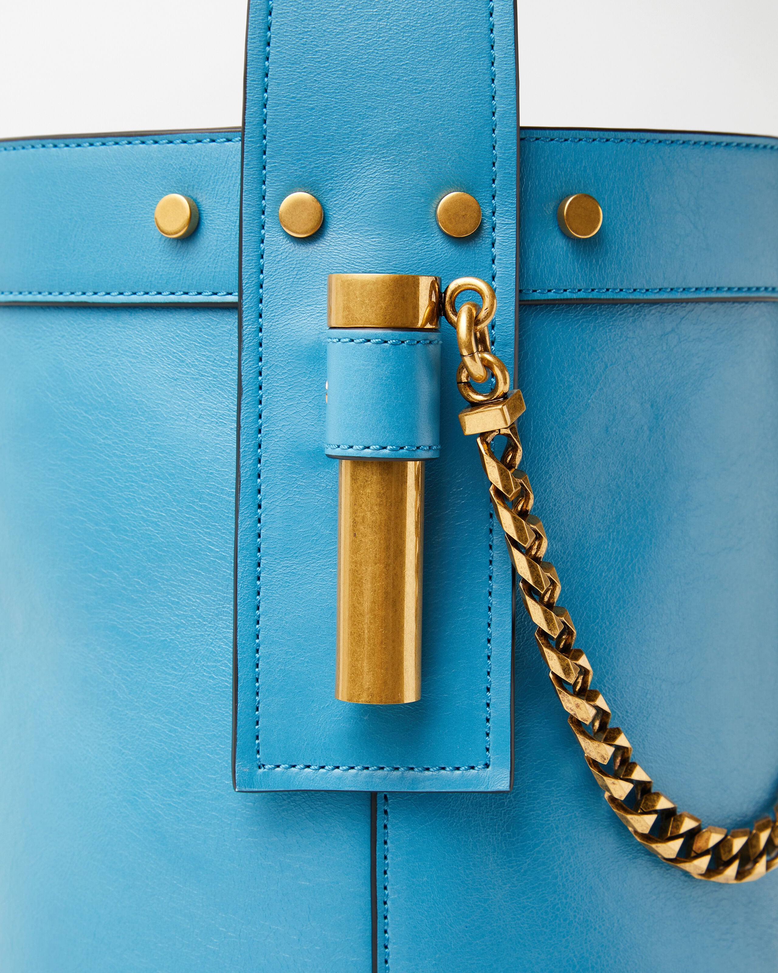 Pivot Small Leather Bucket Bag Blue | VERSACE US