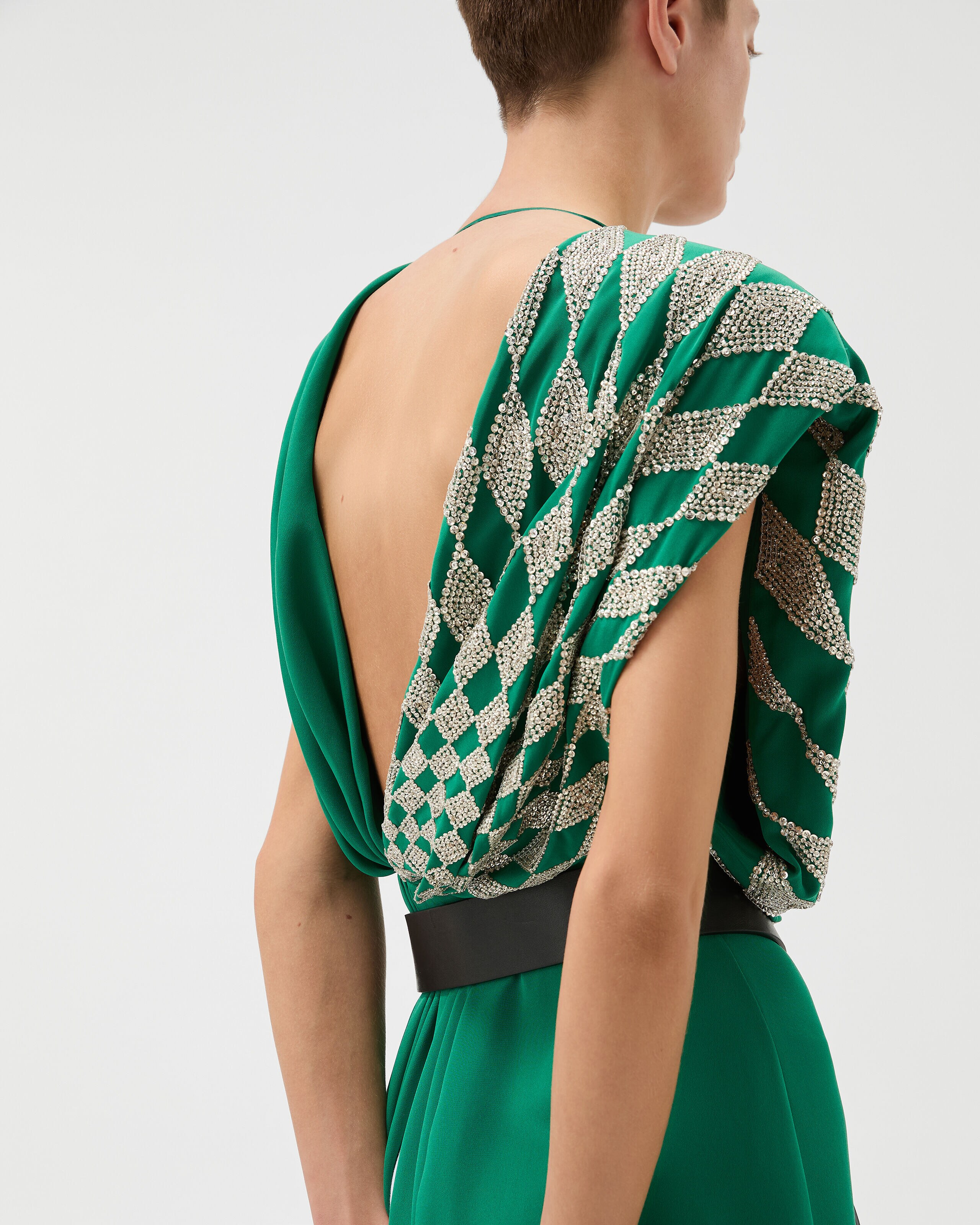 Embroidered Silk Midi Evening Dress Green | VERSACE US