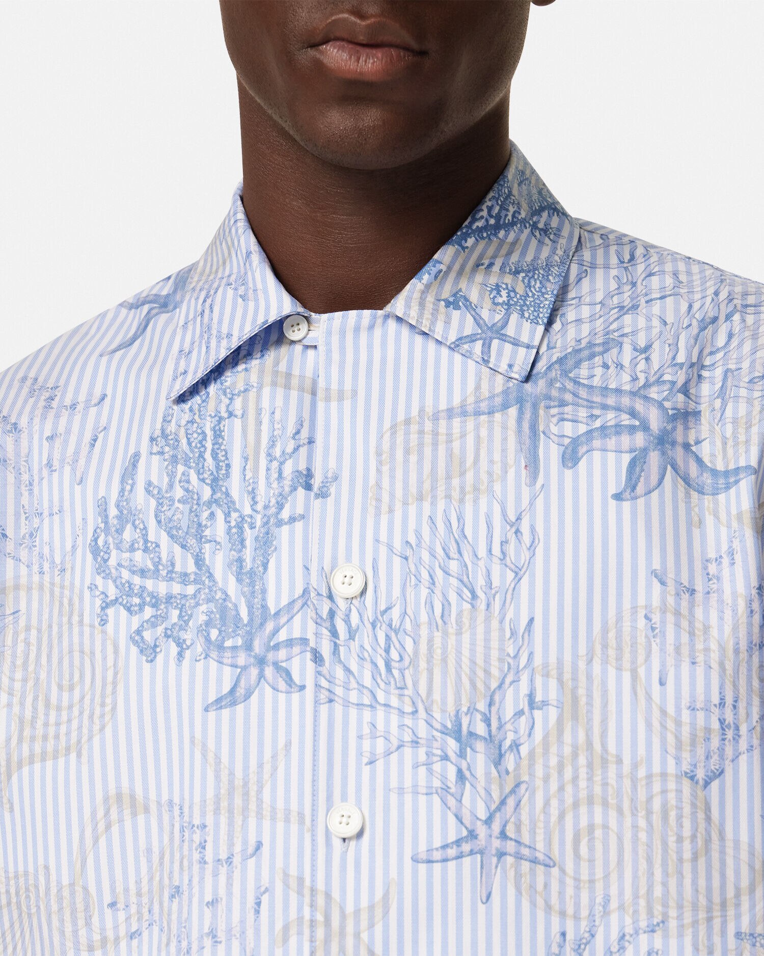 Barocco Sea Striped Shirt Blue,Print | VERSACE