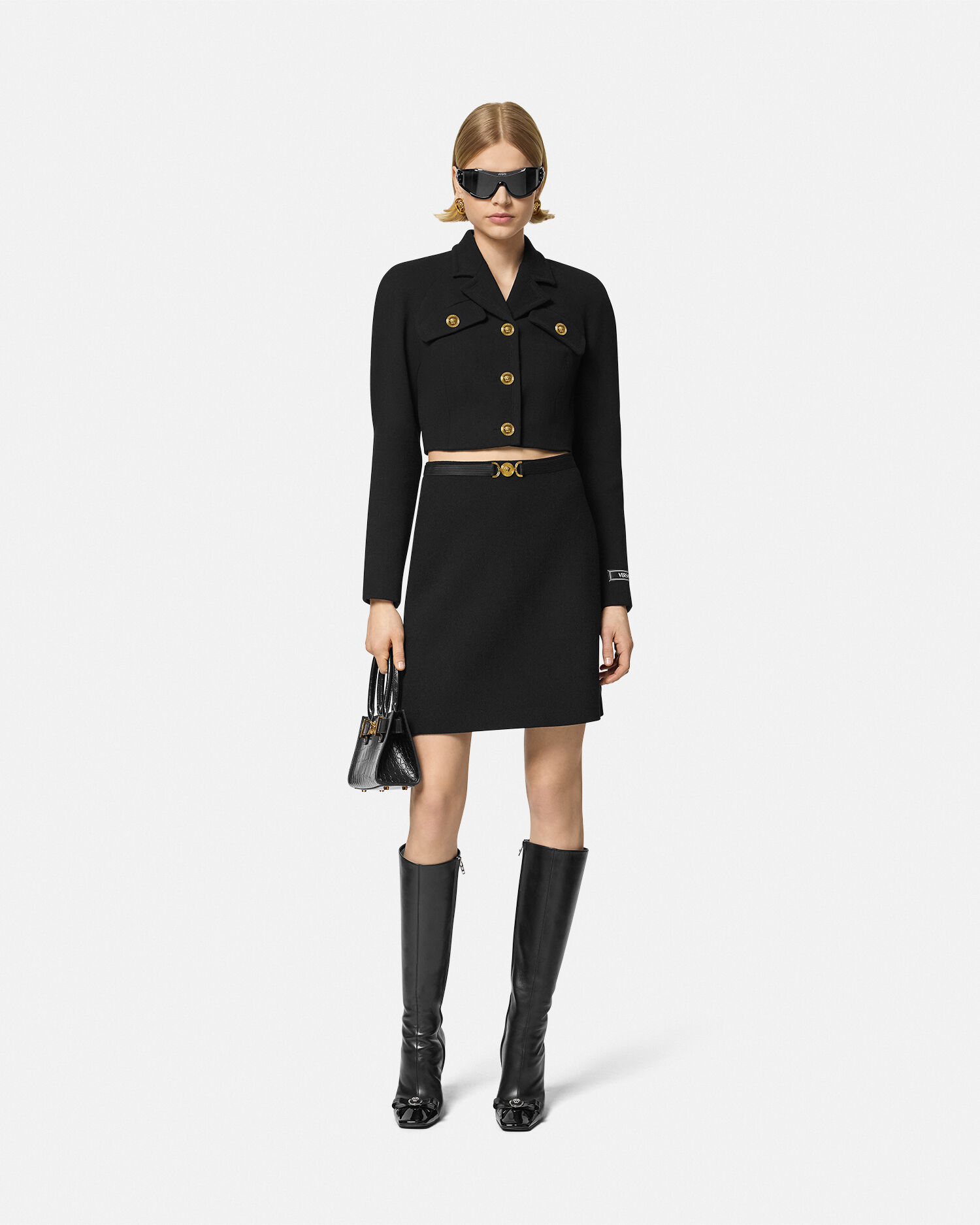Veste courte raglan en laine melangee Noir VERSACE FR
