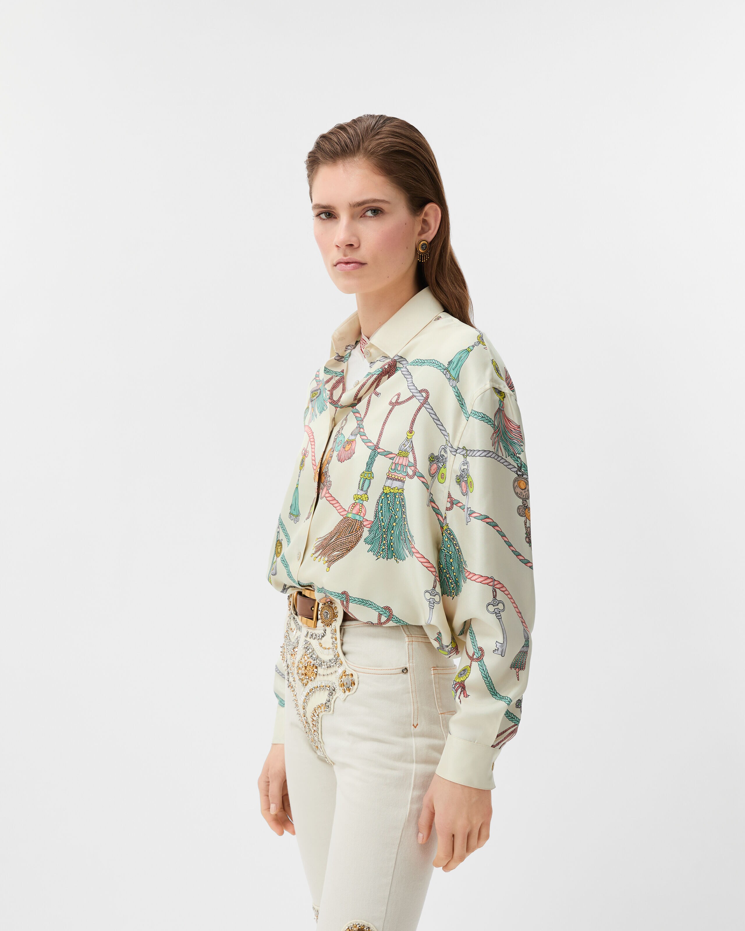 トップス gianni versace Y Printed Silk Twill Shirt White,Print | VERSACE