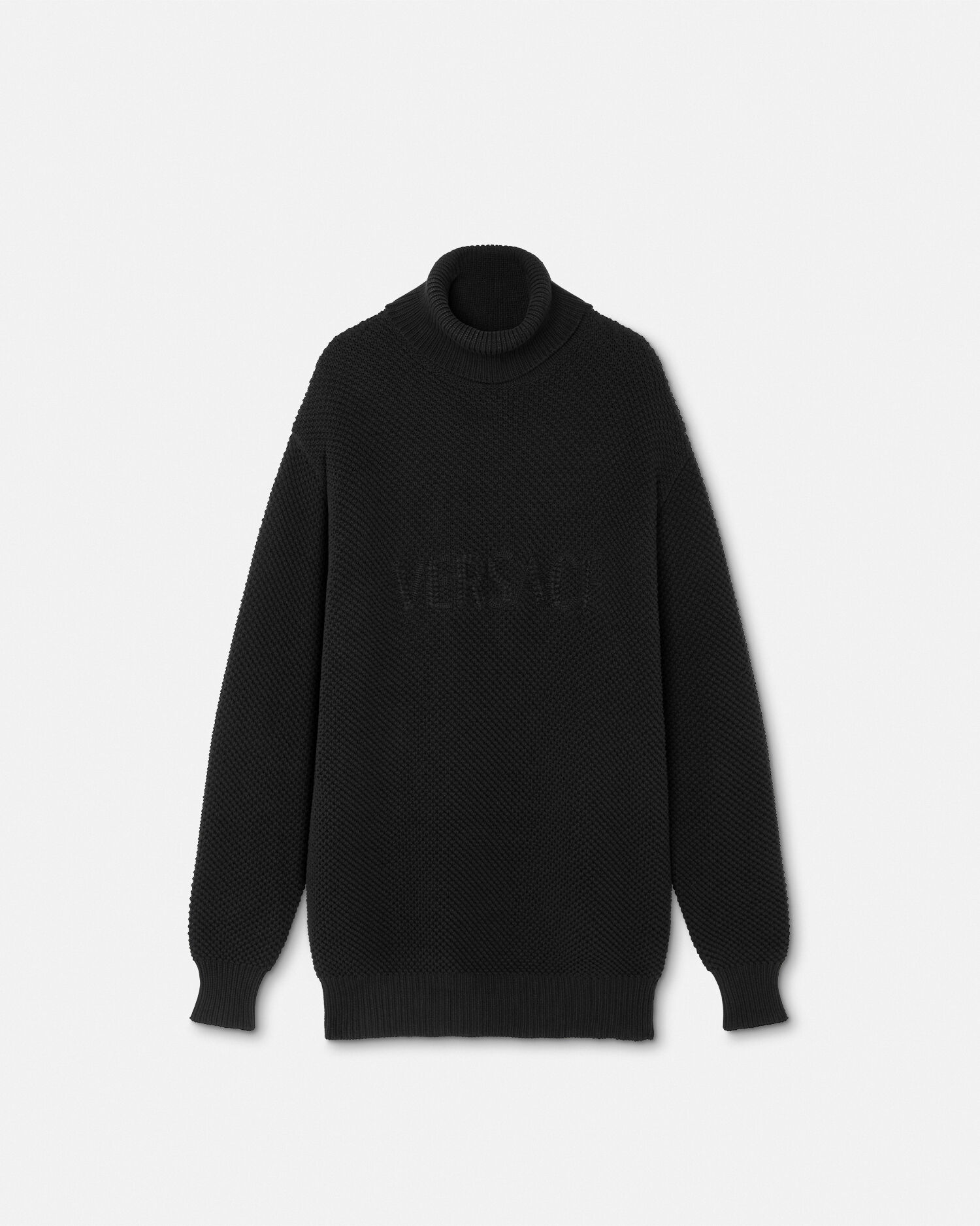 トップス VERSACE BLACK LONG KNIT Logo Knit Long Turtleneck Sweater | VERSACE