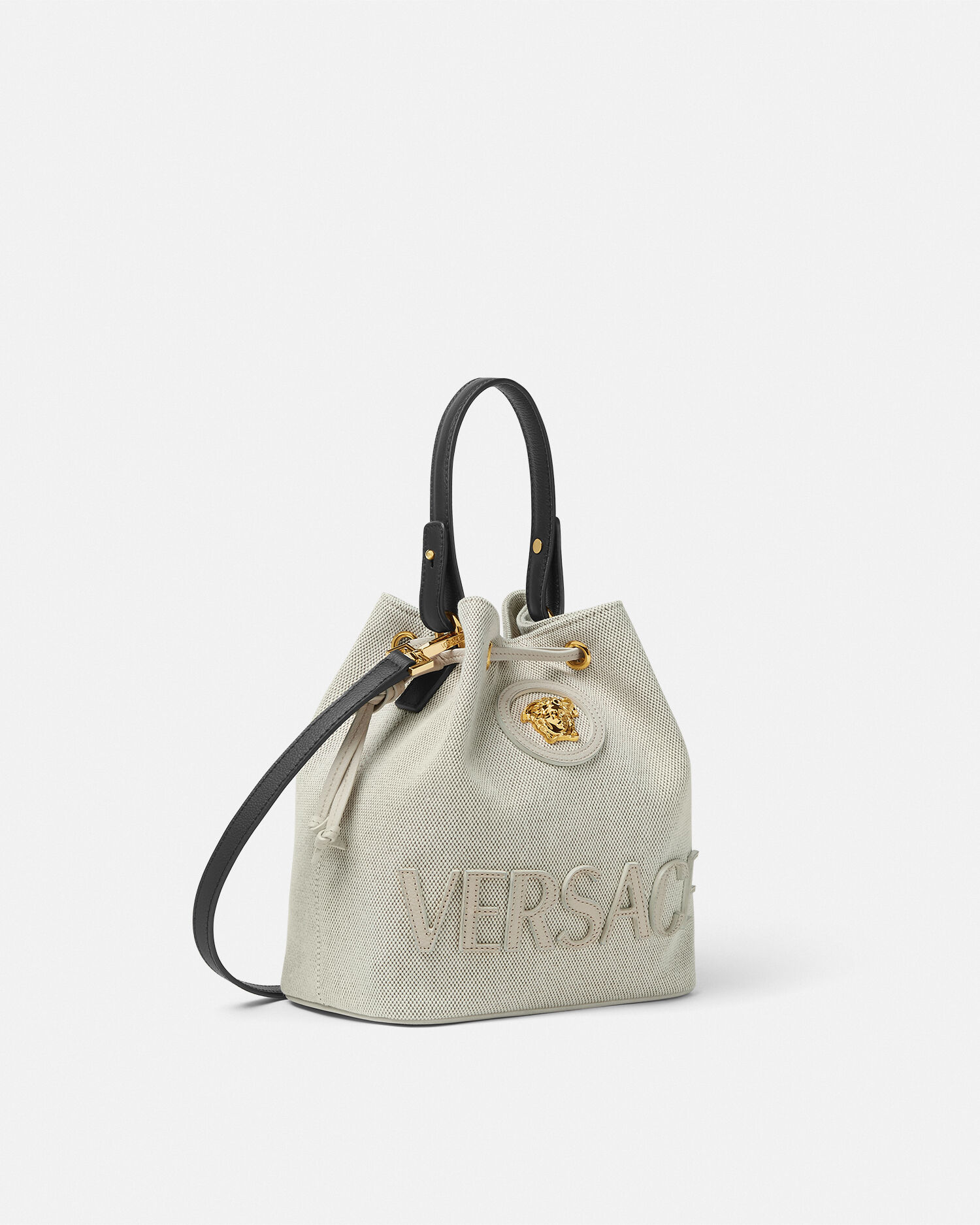 La Medusa Canvas Bucket Bag Black,White | VERSACE US