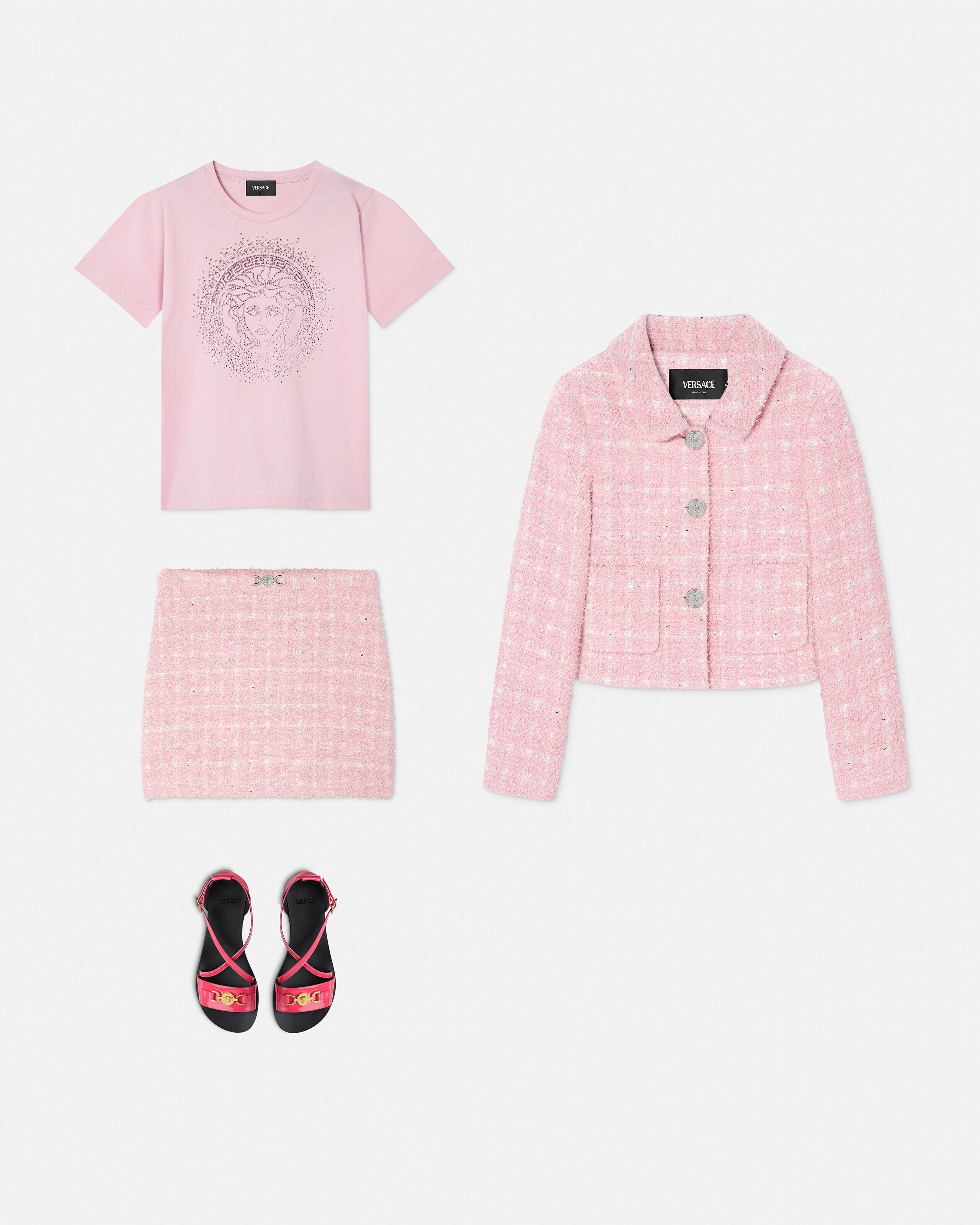 Kids Embellished Printed Cotton-Jersey T-Shirt Pink | VERSACE US