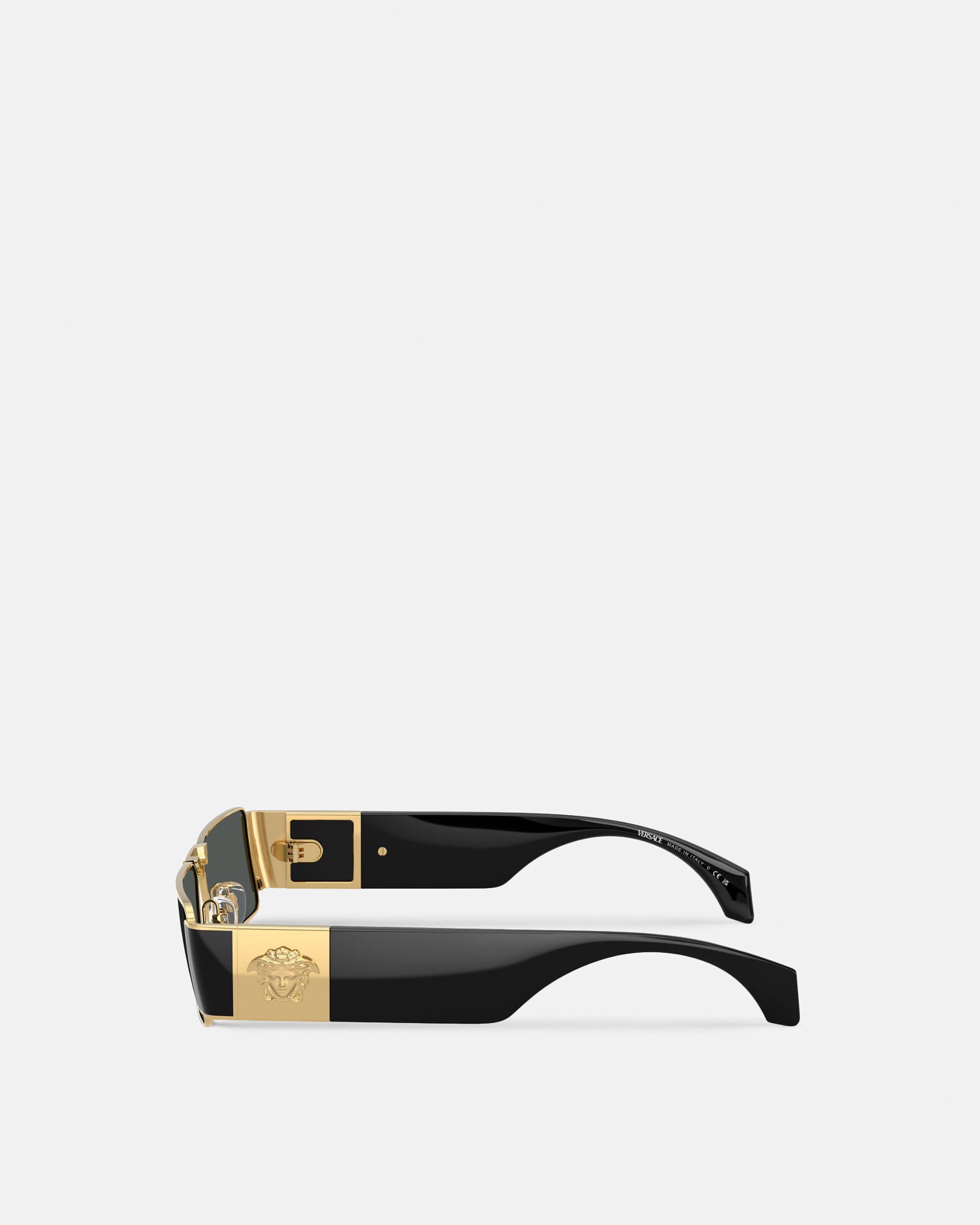 Medusa Plaque Rectangular Sunglasses Black,Gold | VERSACE US