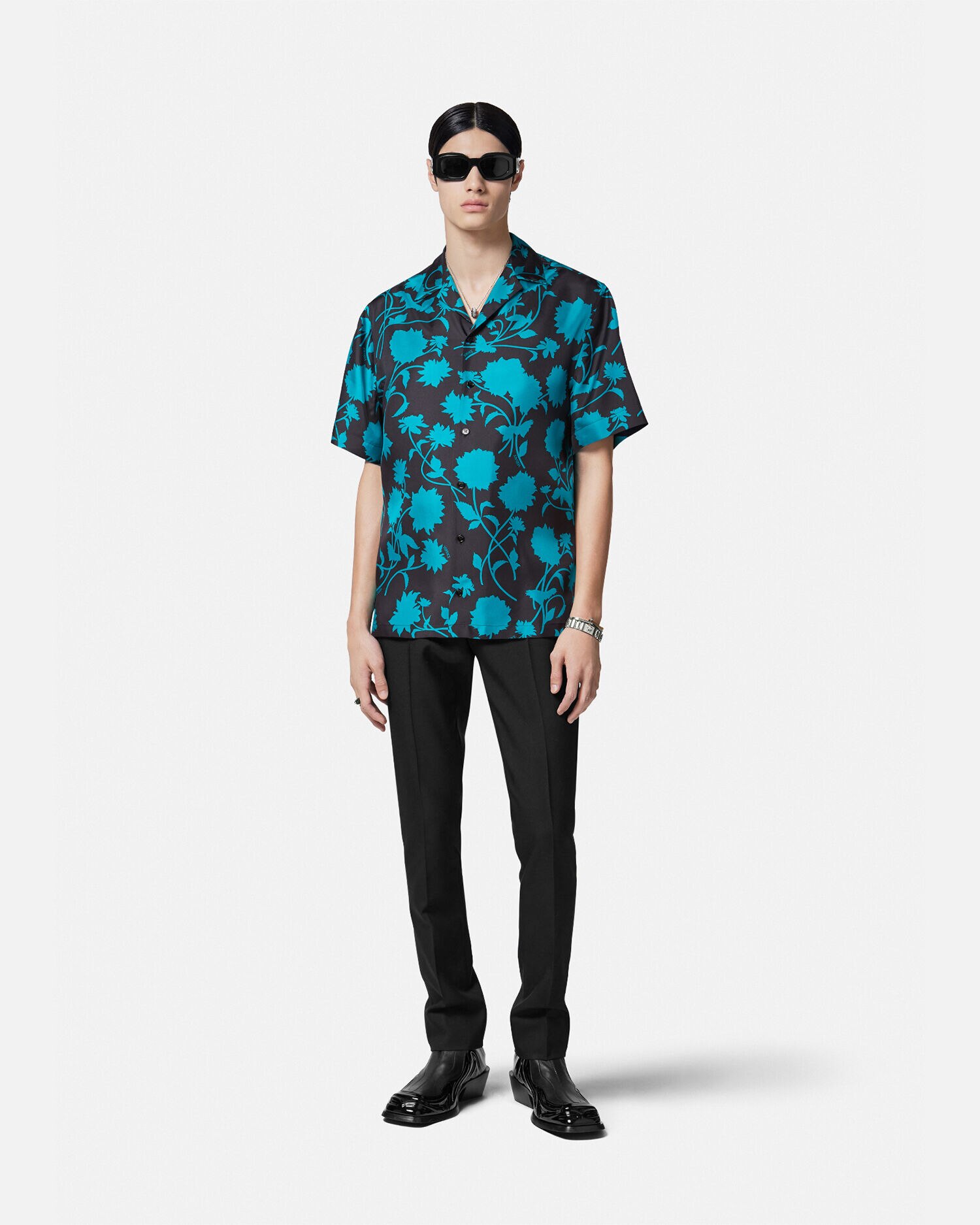 Versace Floral Silhouette Silk Shirt VERSACE