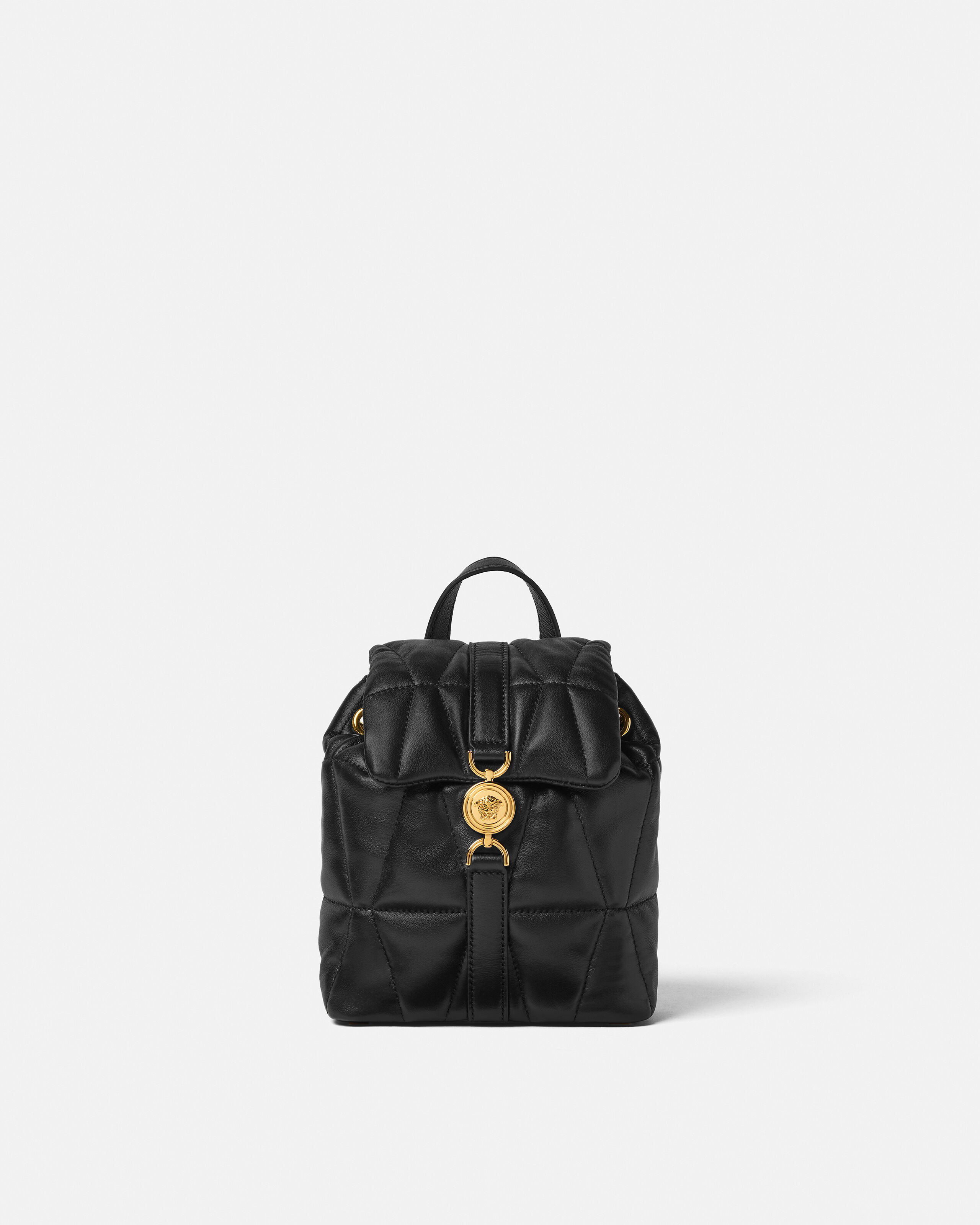 Kleio Quilted Nappa Backpack Black,Gold | VERSACE US