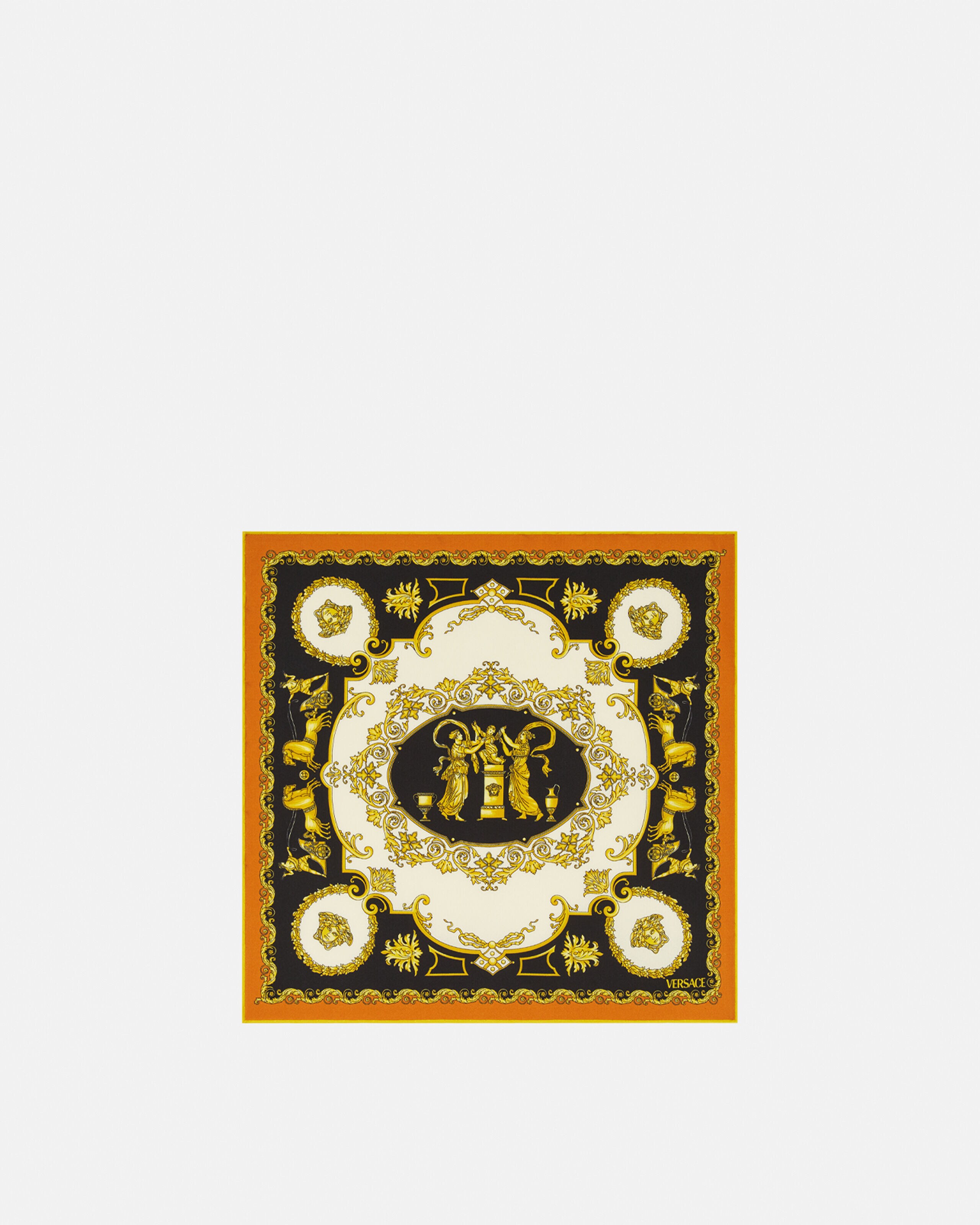 VERSACE フリンジショール シルク ブラック×ゴールド　男女兼用 おしゃれ VERSACE フリンジショール シルク ブラック×ゴールド 男女