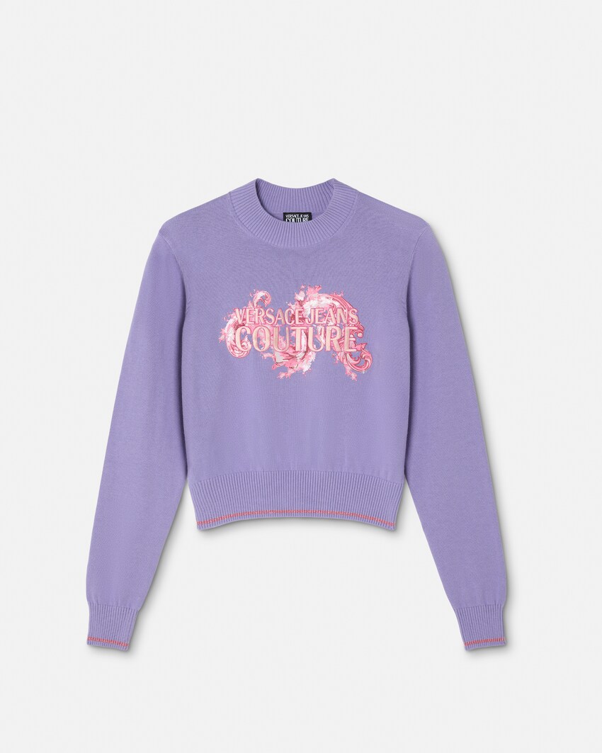 Printed Embroidered Cotton Knit Crop Sweater Print 1