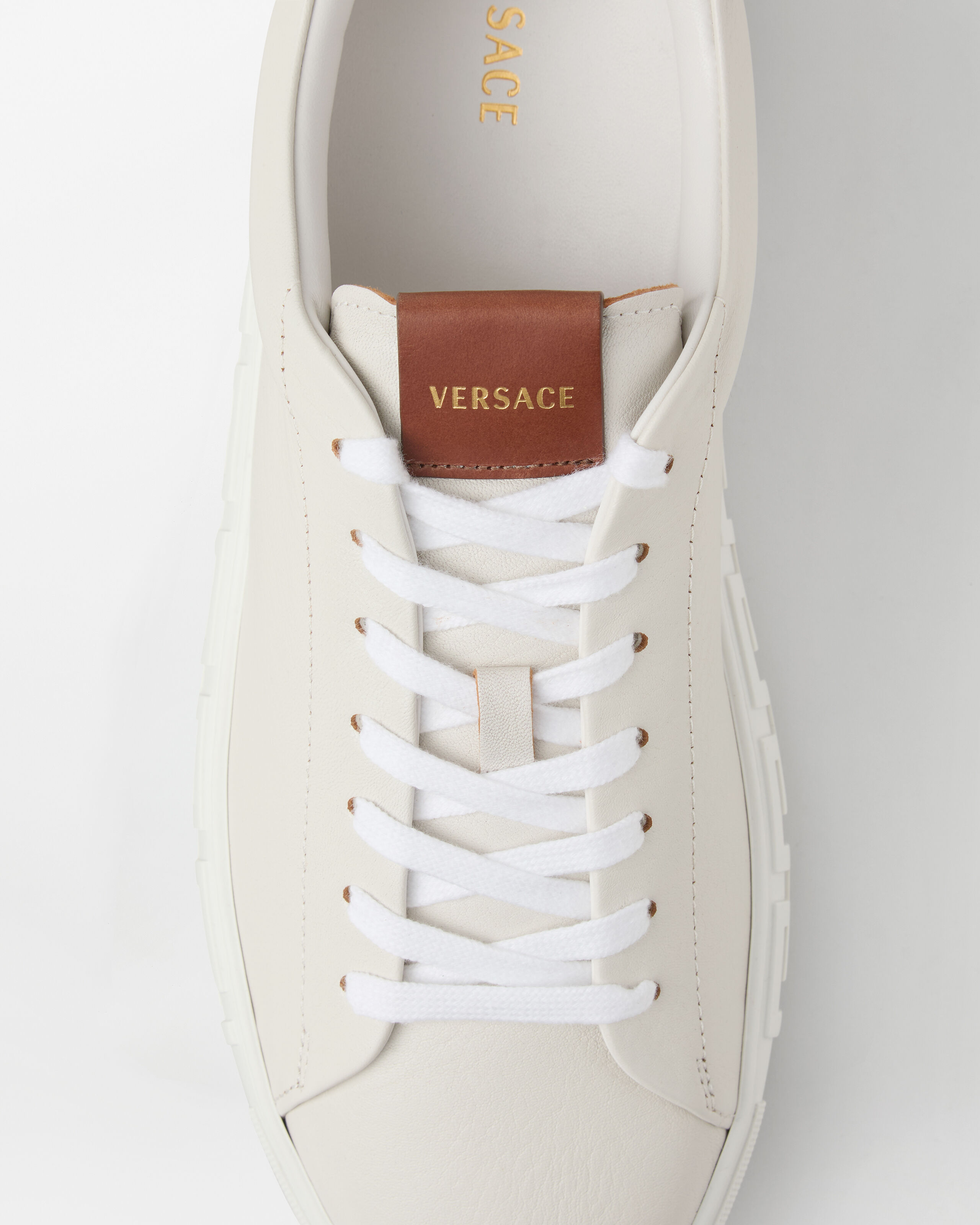Greca Leather Sneakers White,Blue | VERSACE US
