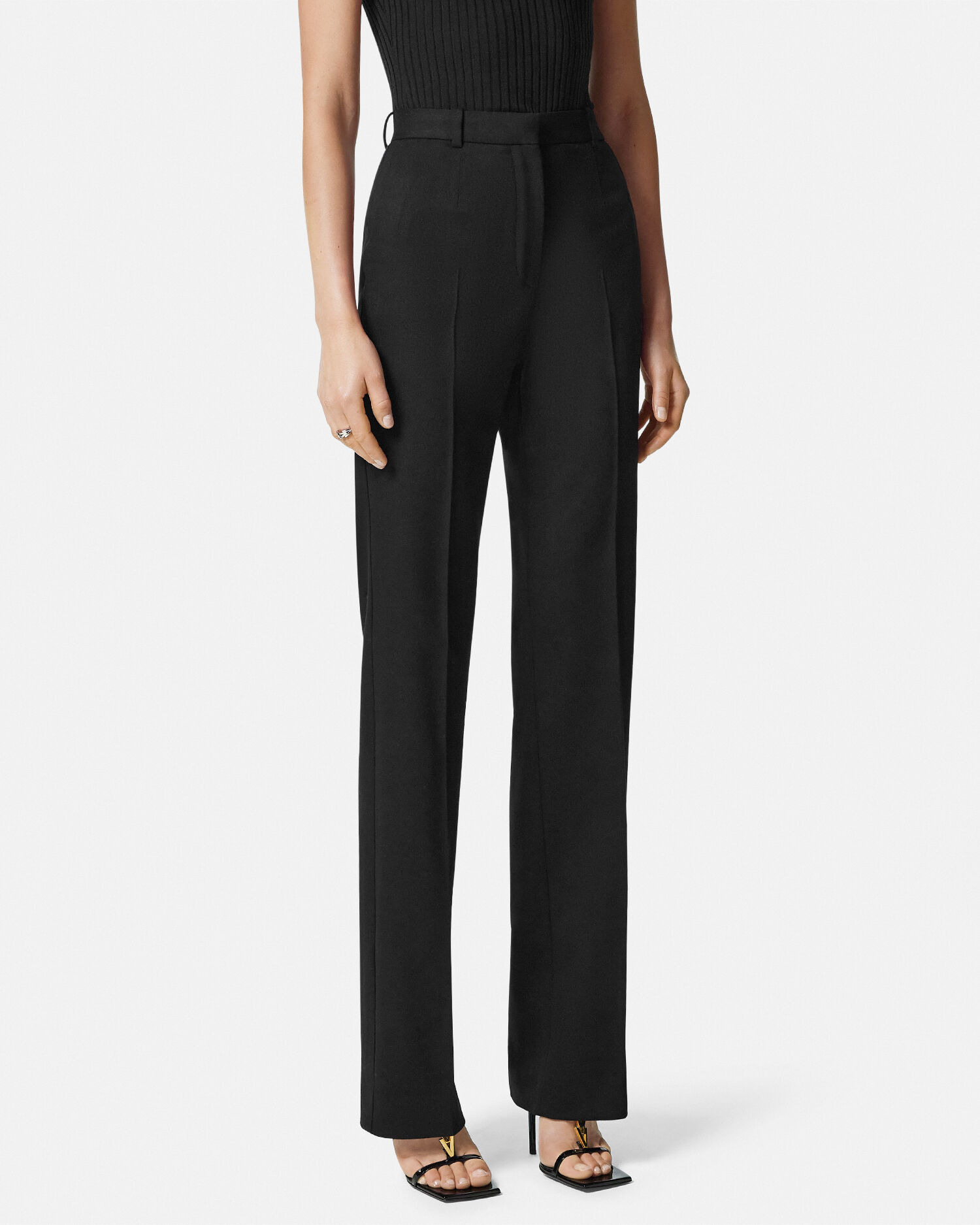Wool High-Waist Straight-Fit Pants | VERSACE US