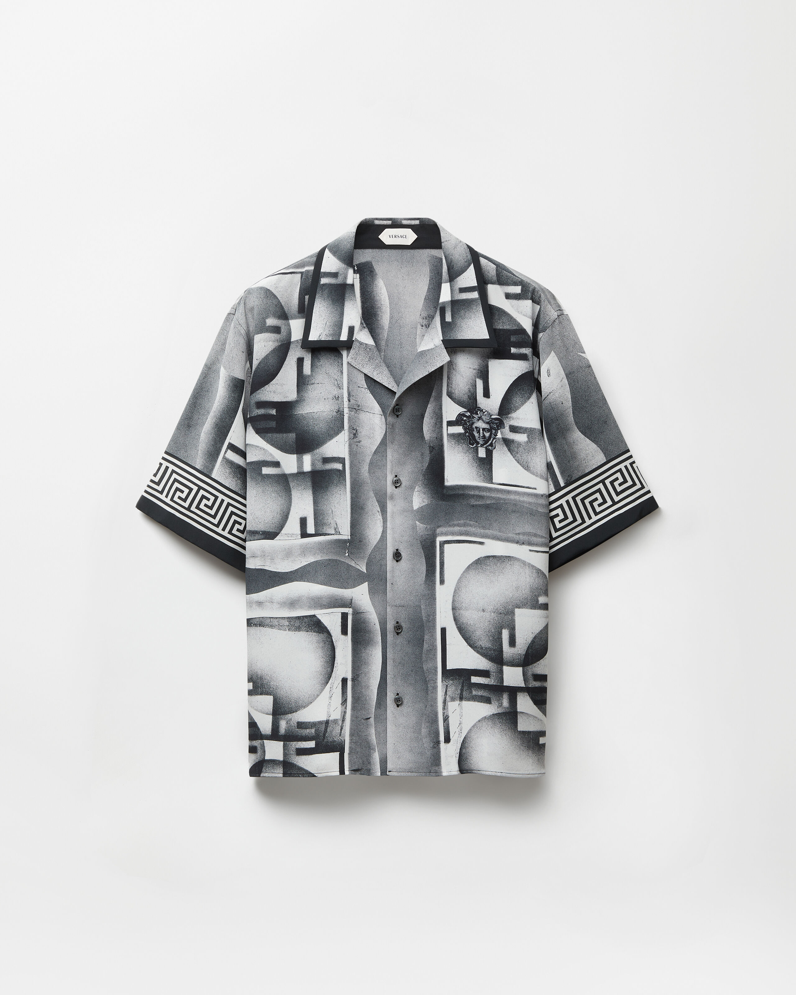 Printed Crêpe De Chine Silk Shirt Black | VERSACE US